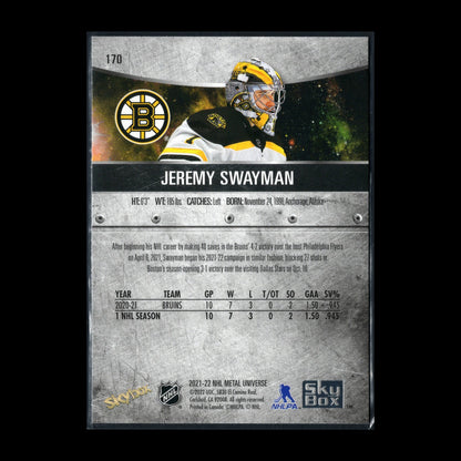 2021-22 SkyBox Metal Universe JEREMY SWAYMAN #170 Rookie RC - Boston Bruins