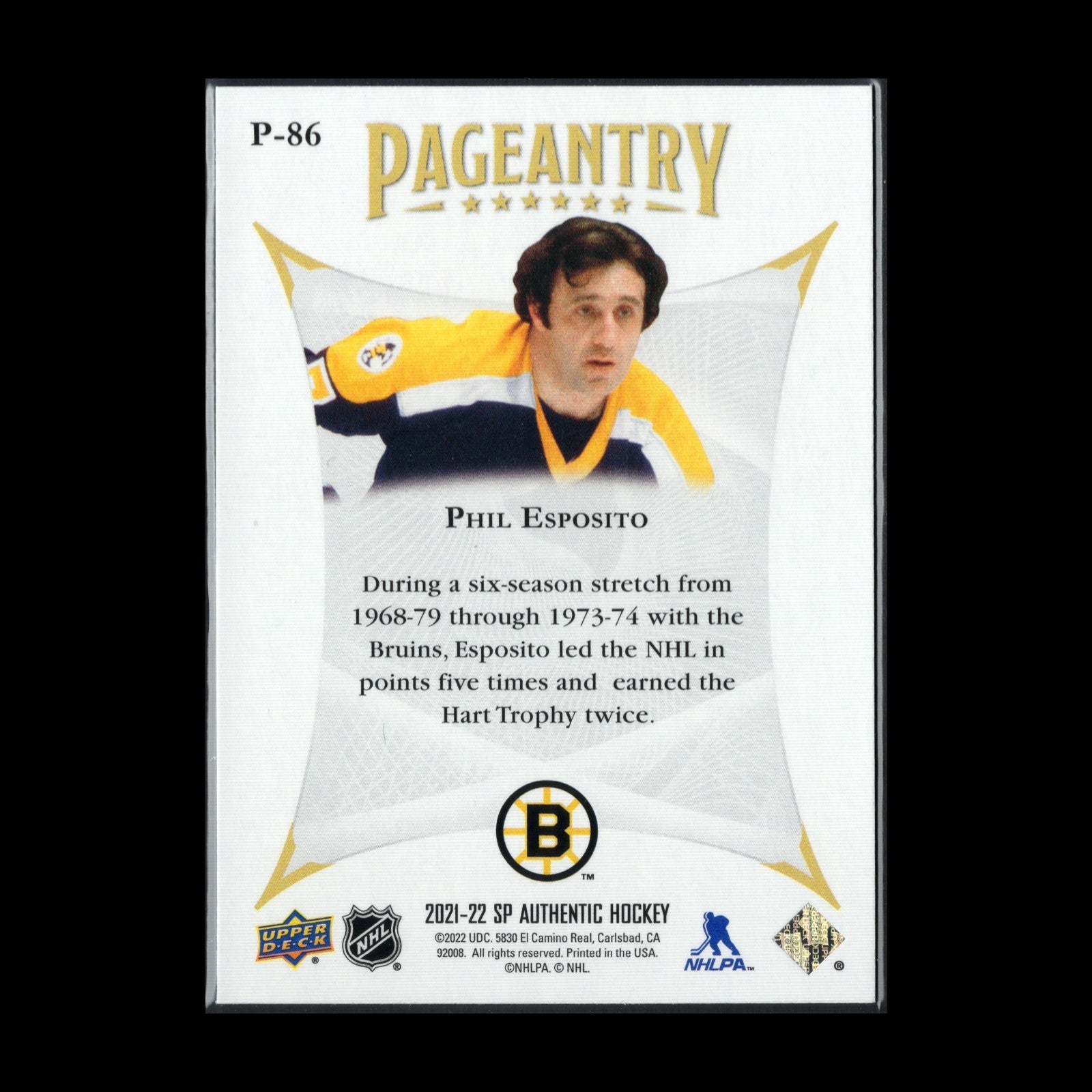 2021-22 UD SP Authentic PHIL ESPOSITO #P-86 Pageantry
