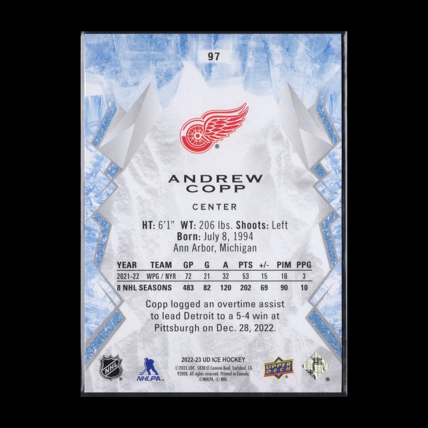 2022-23 UD Ice ANDREW COPP #97 Green - Detroit Red Wings
