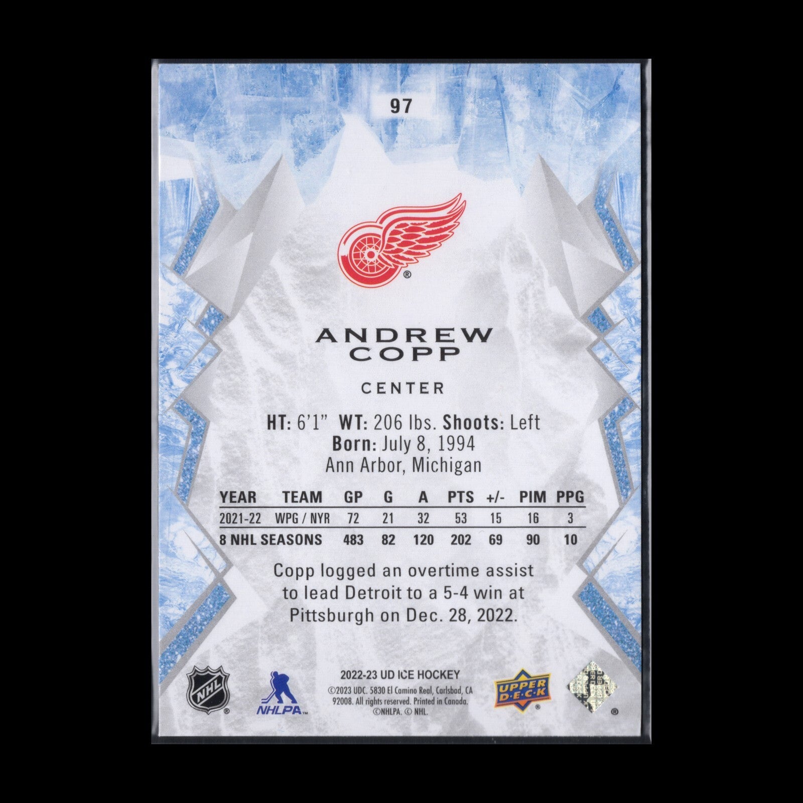 2022-23 UD Ice ANDREW COPP #97 Green - Detroit Red Wings
