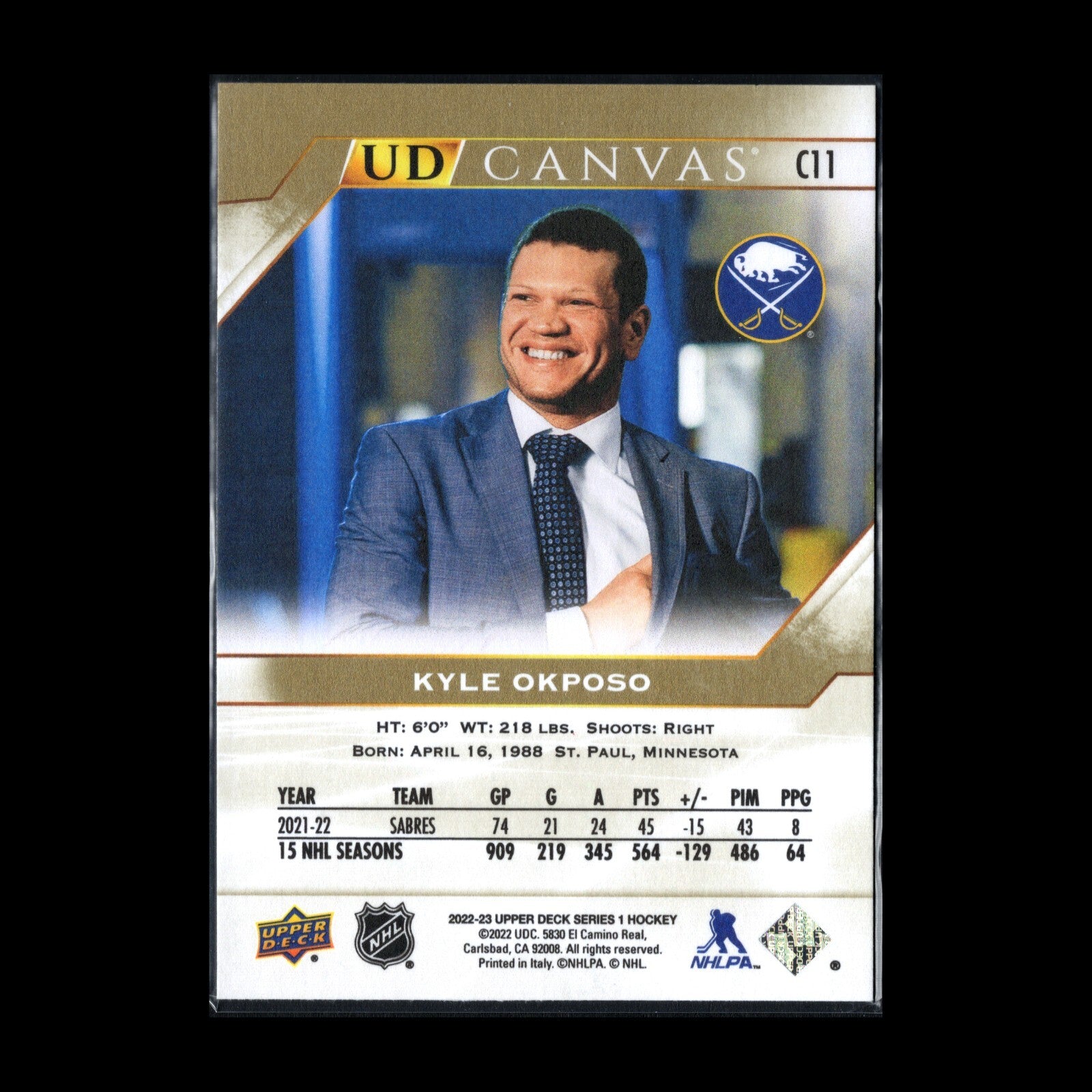 2022-23 UD Series 1 KYLE OKPOSO #C11 UD Canvas - Buffalo Sabres
