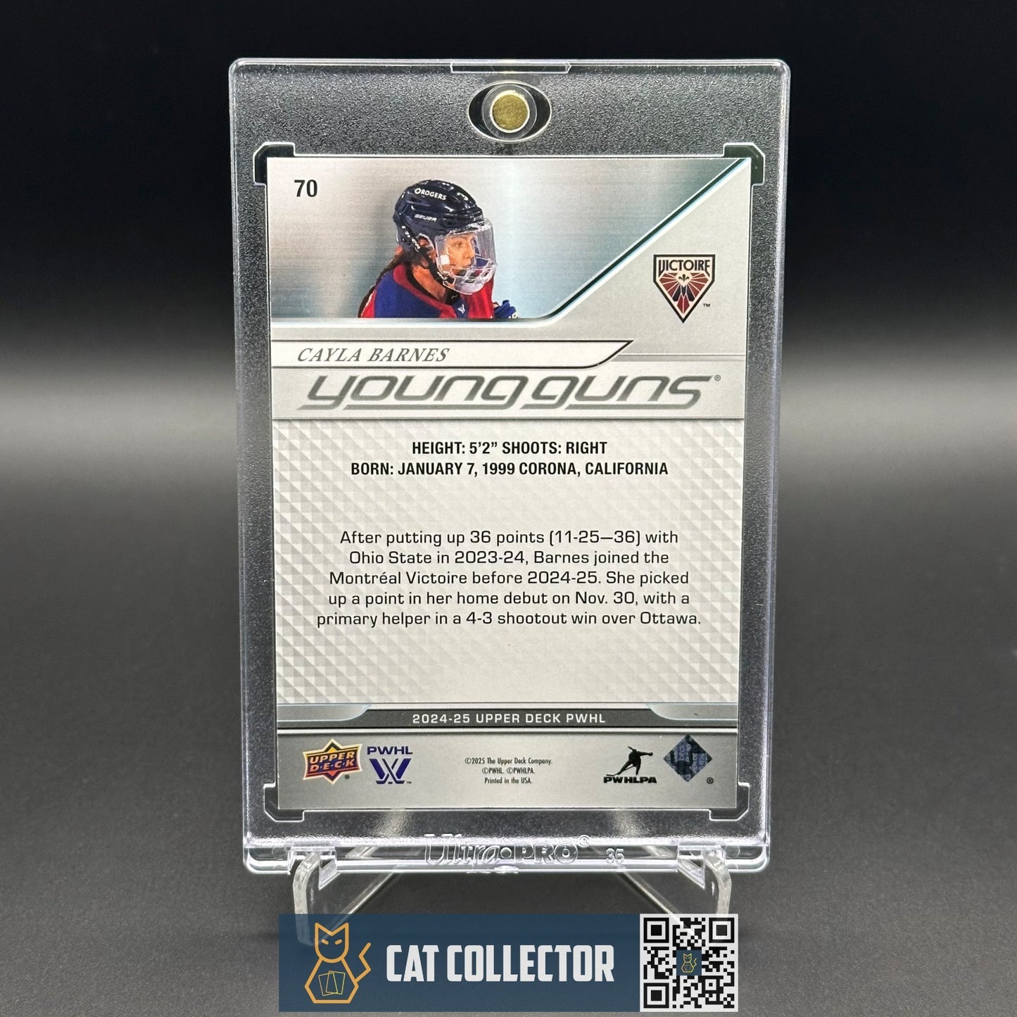 2024-25 UD PWHL CAYLA BARNES #70 Young guns High Gloss 1/10 Rookie RC