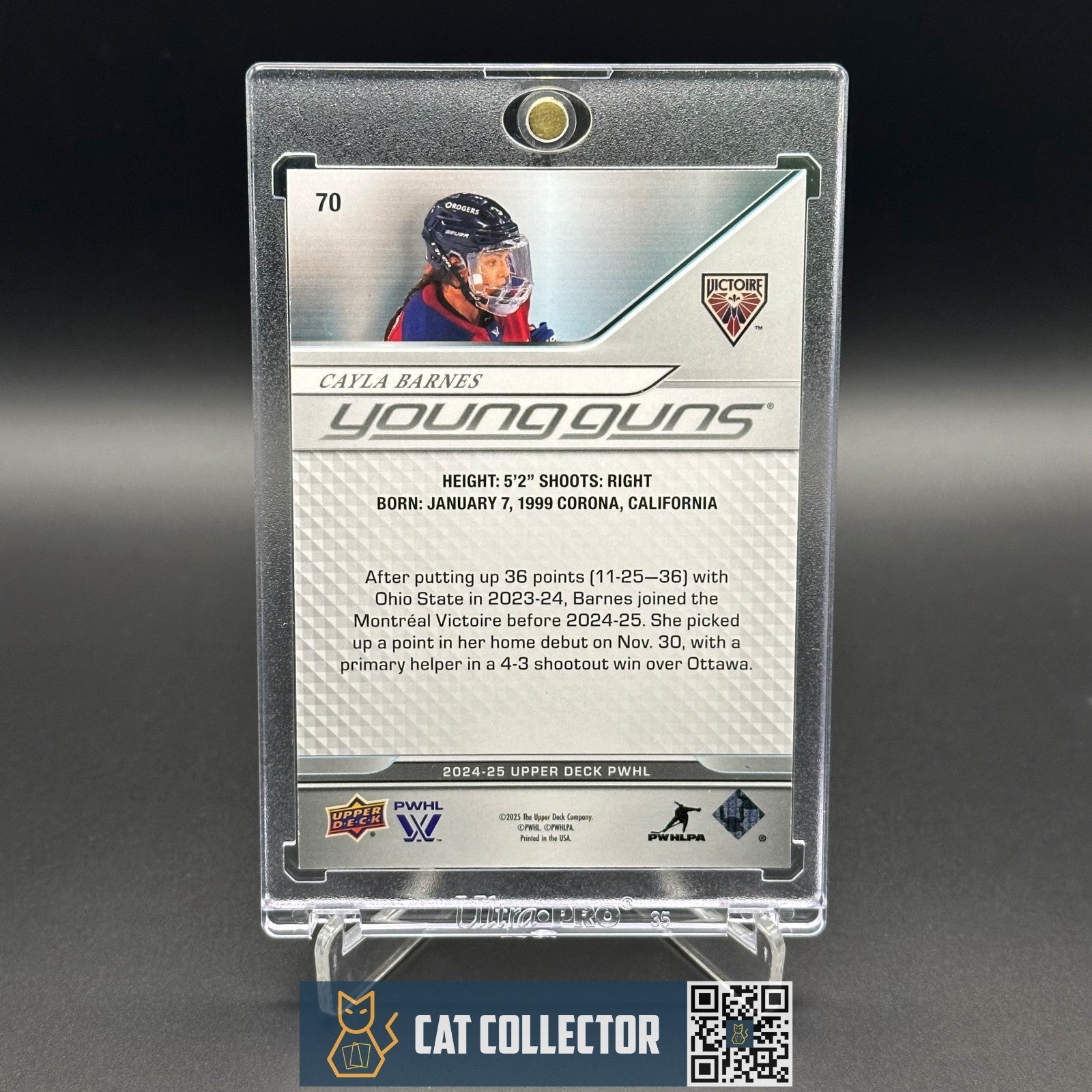 2024-25 UD PWHL CAYLA BARNES #70 Young guns High Gloss 1/10 Rookie RC