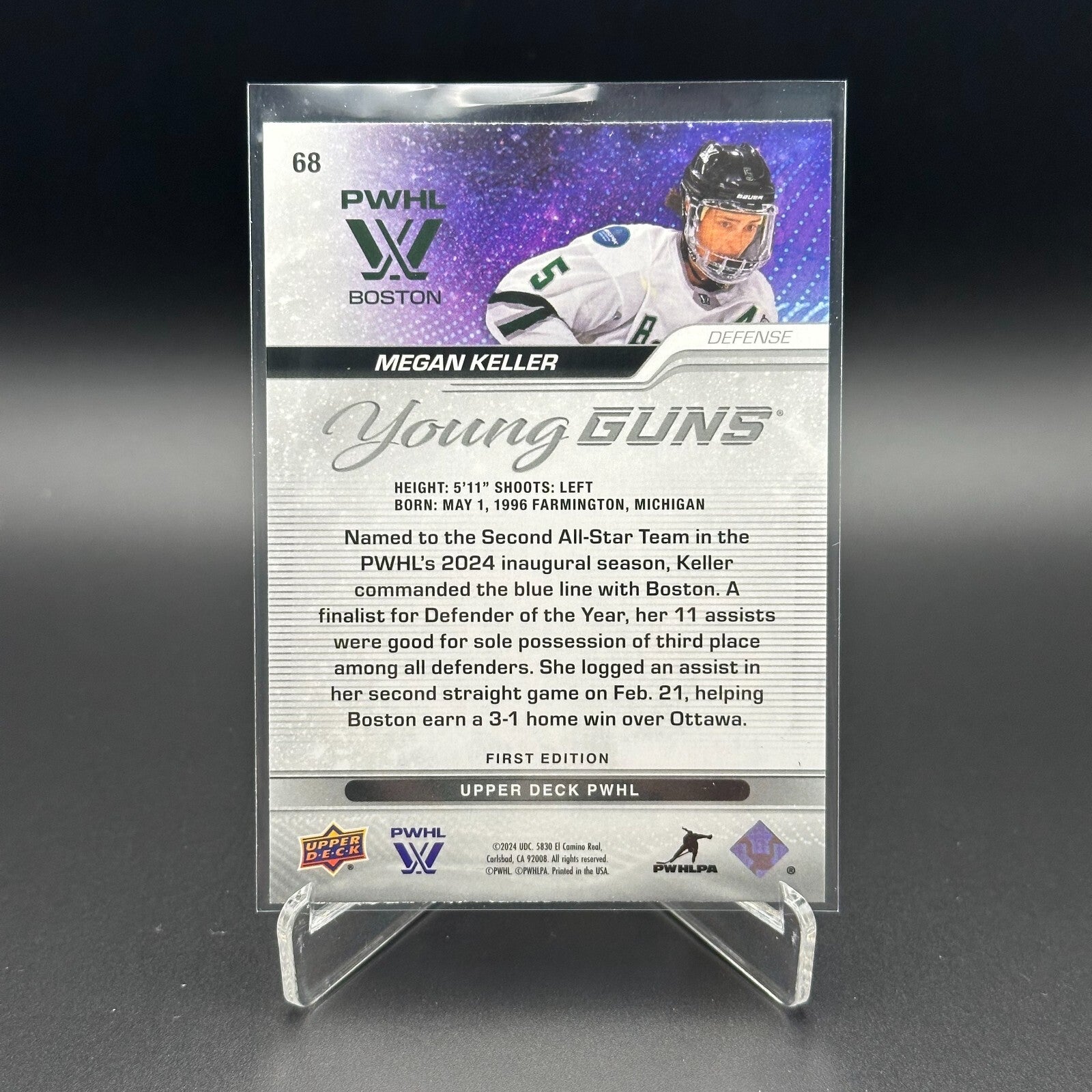 2024-25 UD PWHL MEGAN KELLER #68 Young guns RC - 1st Edition!