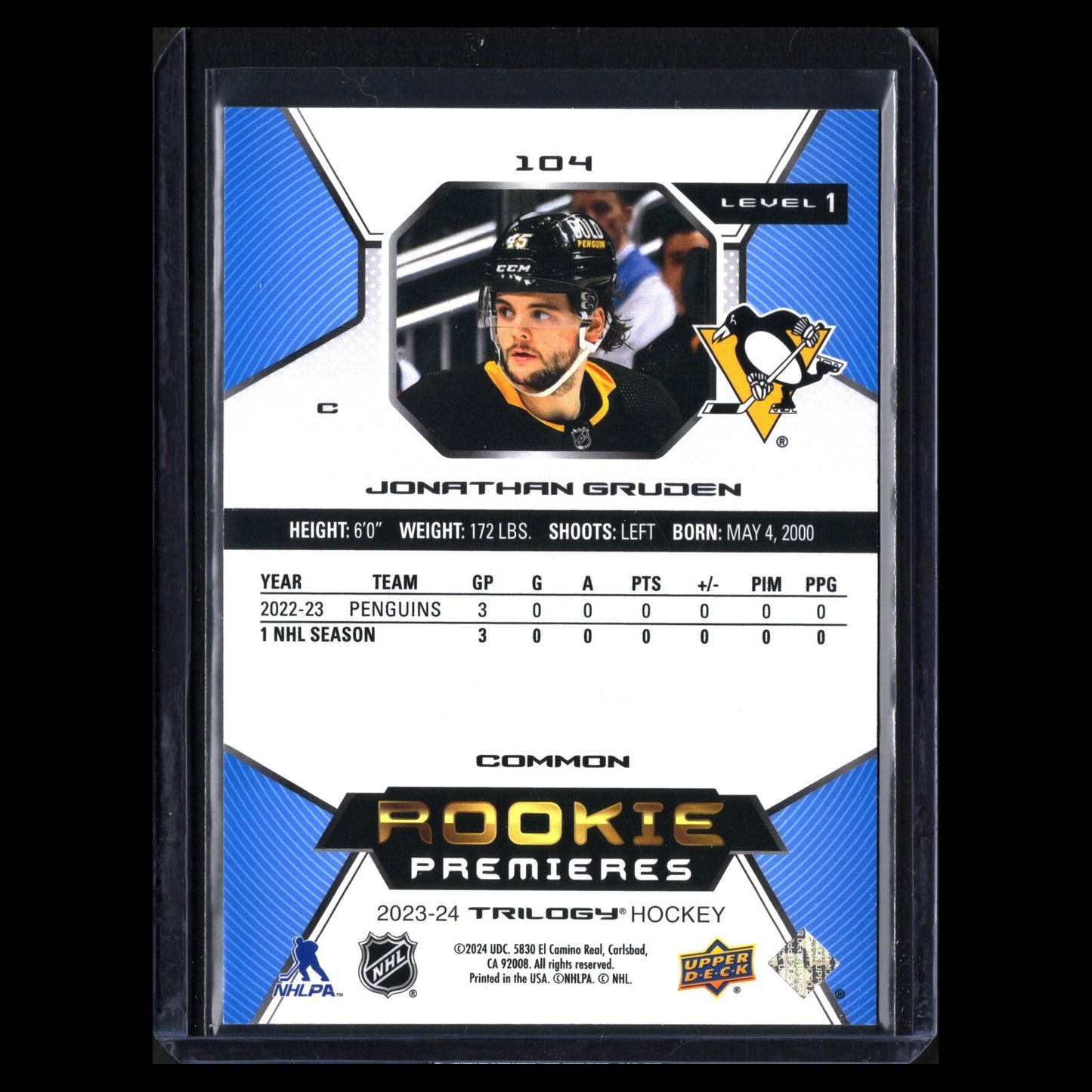 2023-24 UD Trilogy JONATHAN GRUDEN #104 Rookie premieres Level 1 /999