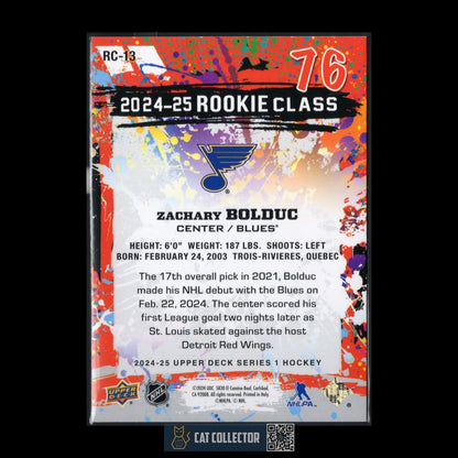 2024-25 UD Series 1 ZACHARY BOLDUC #RC-13 Rookie Class Red Rookie RC