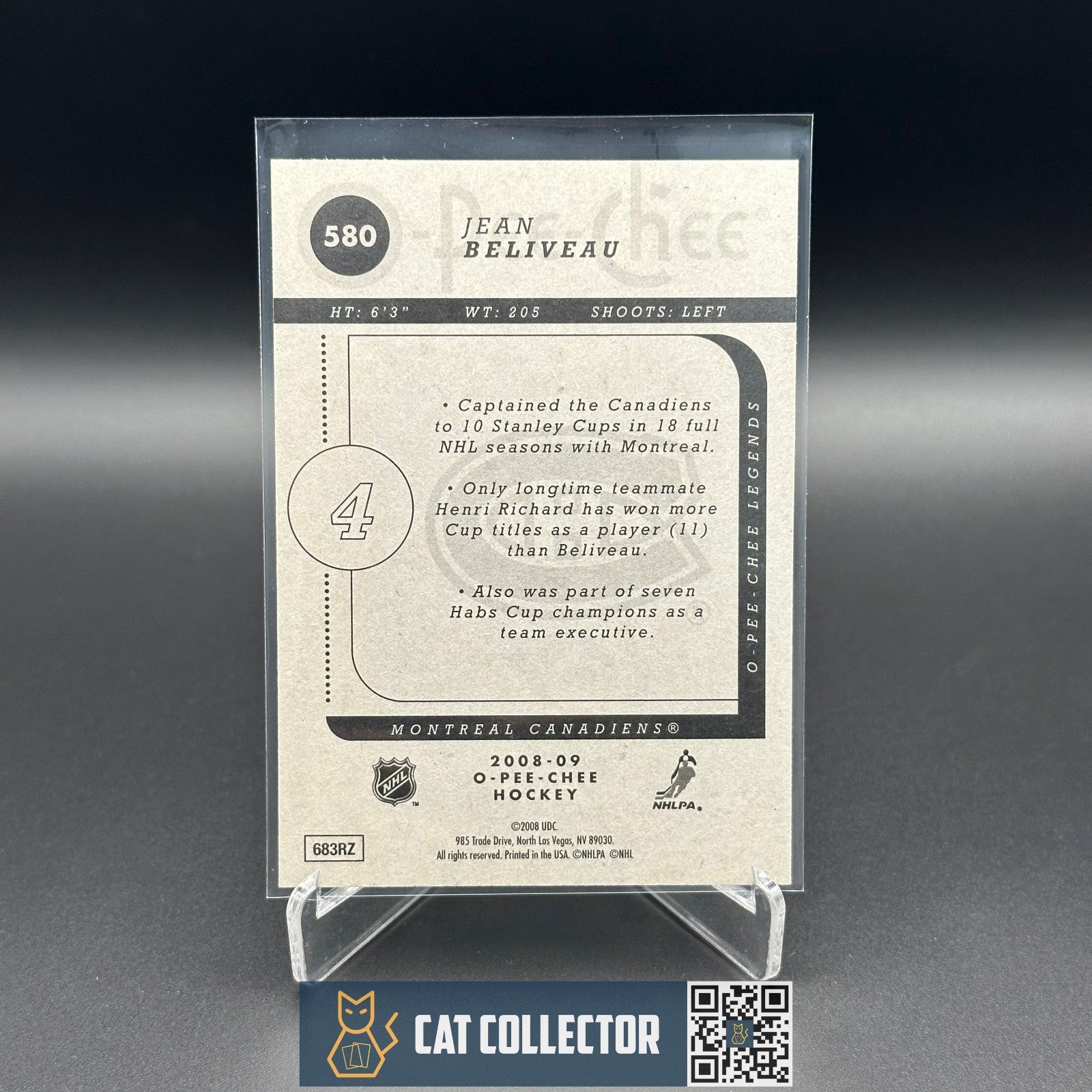 2008-09 O-Pee-Chee Hockey JEAN BELIVEAU #580 Legends