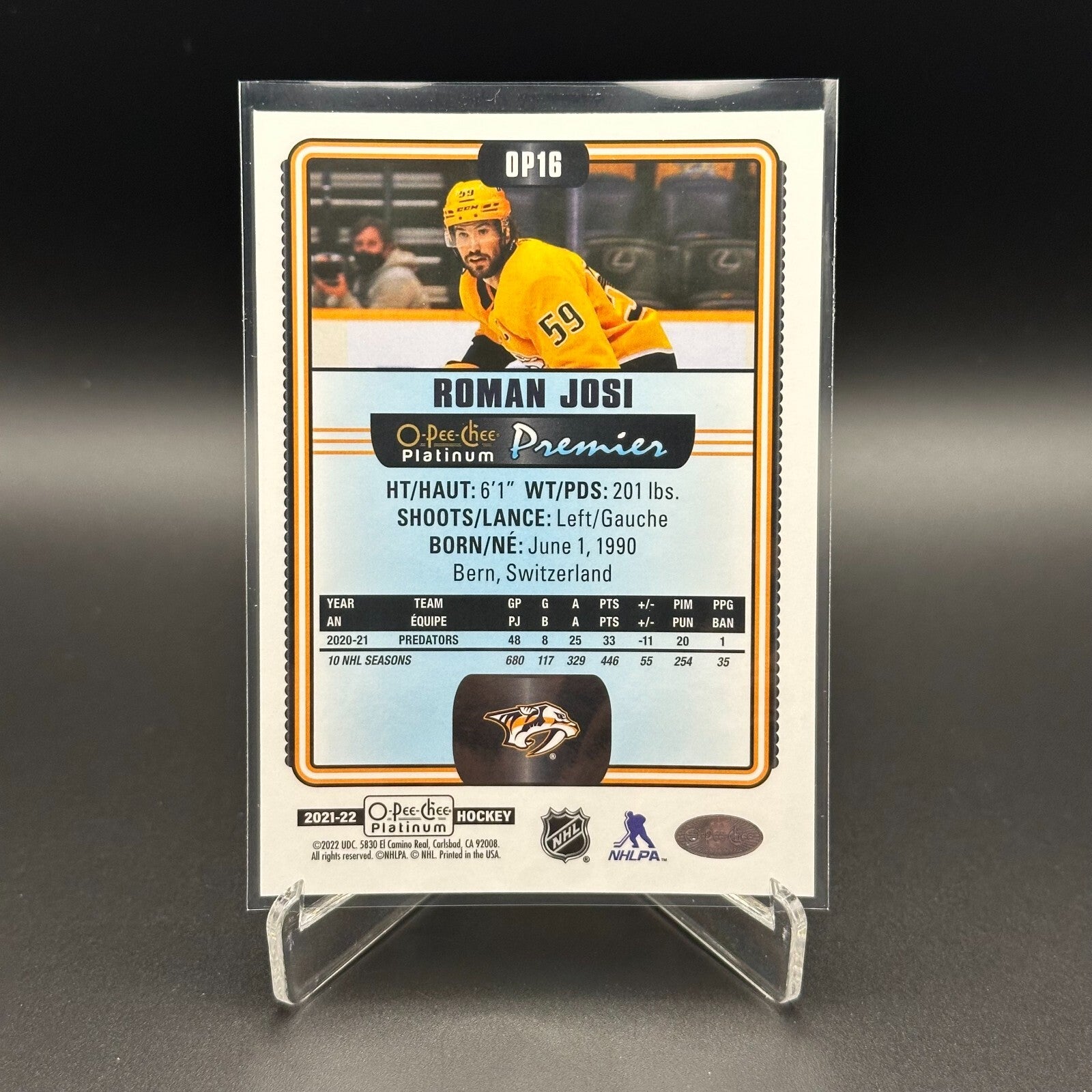 2021-22 O-Pee-Chee Platinum ROMAN JOSI #OP16 Premier - Nashville Predators