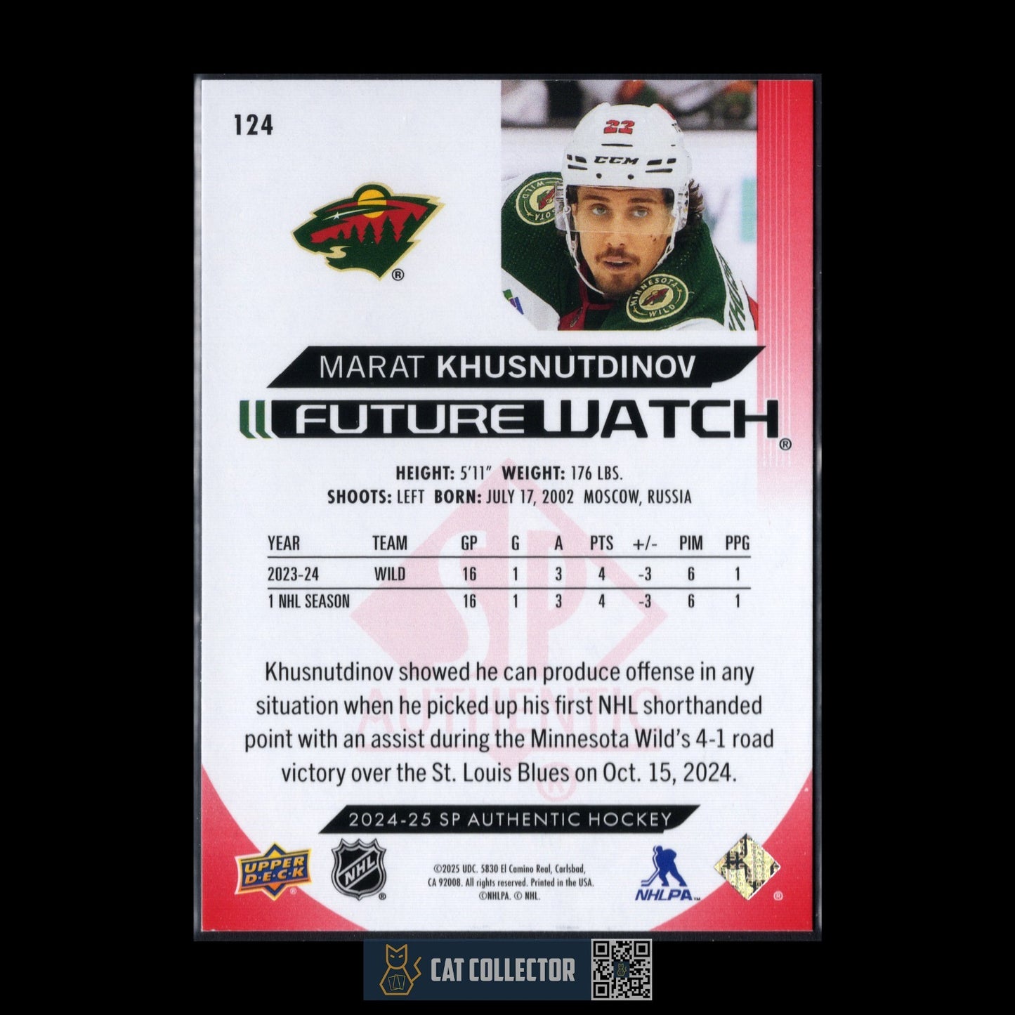 2024-25 UD SP Authentic MARAT KHUSNUTDINOV #124 Future Watch Limited Red RC