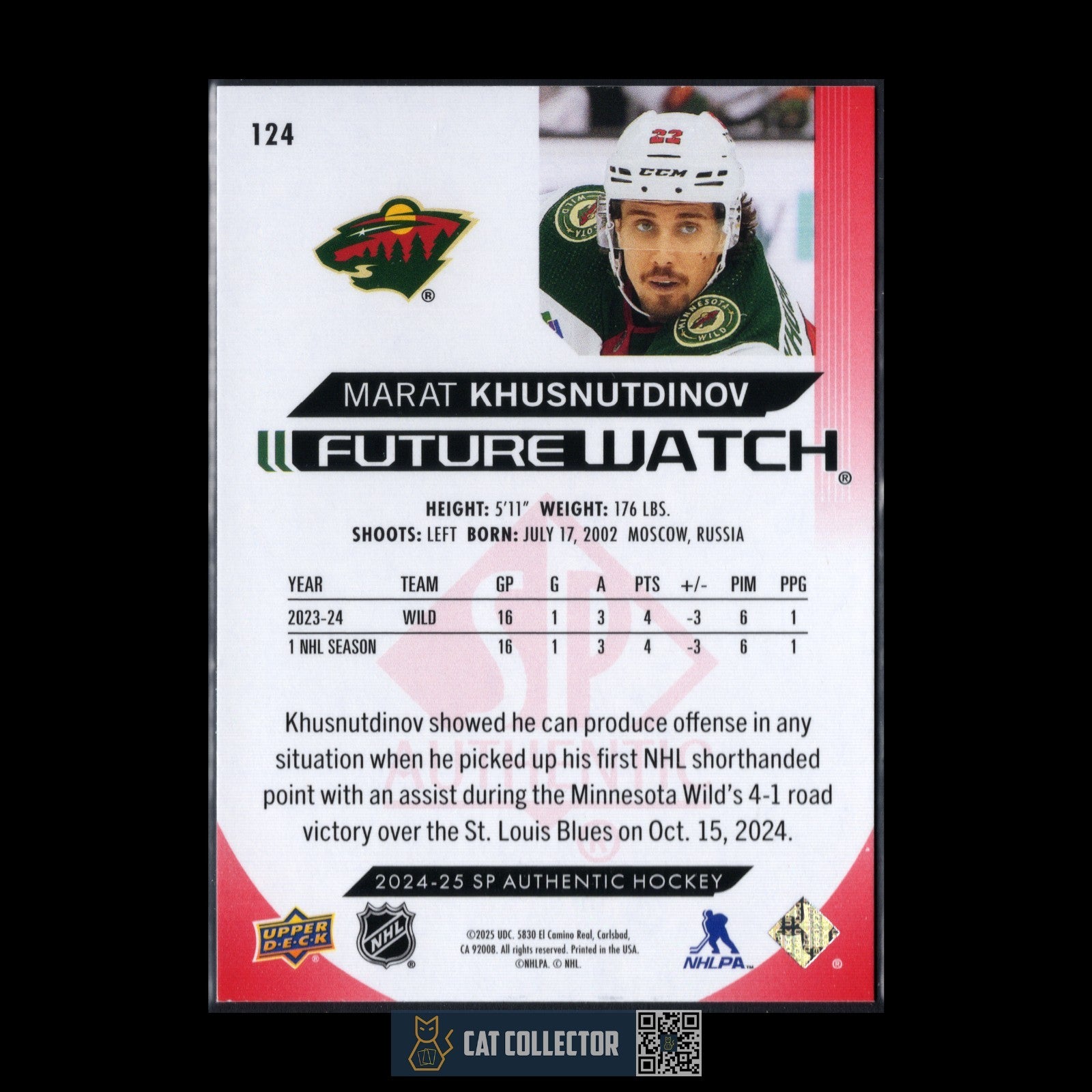 2024-25 UD SP Authentic MARAT KHUSNUTDINOV #124 Future Watch Limited Red RC