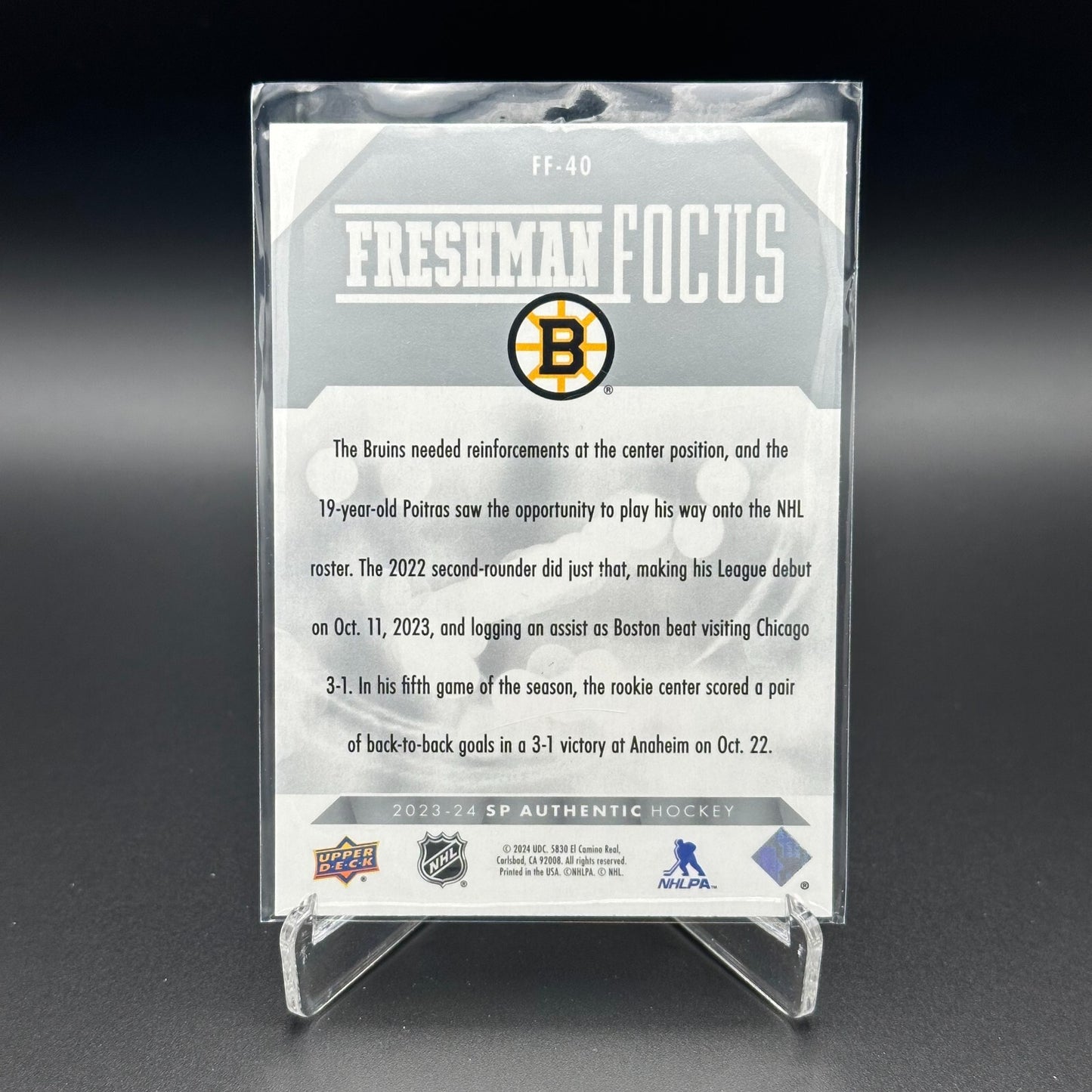 2023-24 UD SP Authentic MATTHEW POITRAS #FF-40 Freshman Focus RC - Boston Bruins