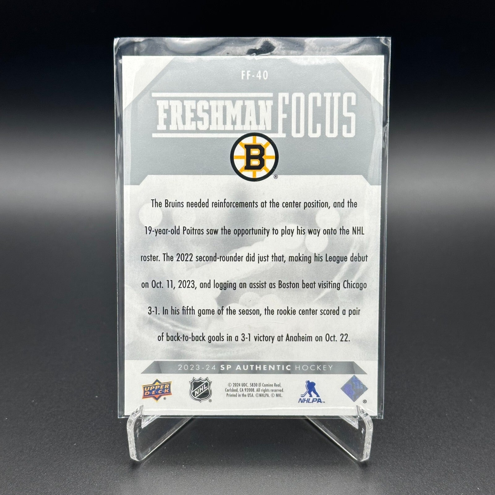 2023-24 UD SP Authentic MATTHEW POITRAS #FF-40 Freshman Focus RC - Boston Bruins