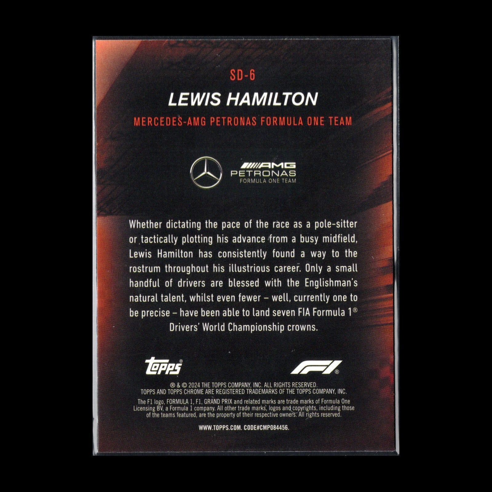 2024 Topps Chrome Formula 1 LEWIS HAMILTON #SD-6 Speed demons