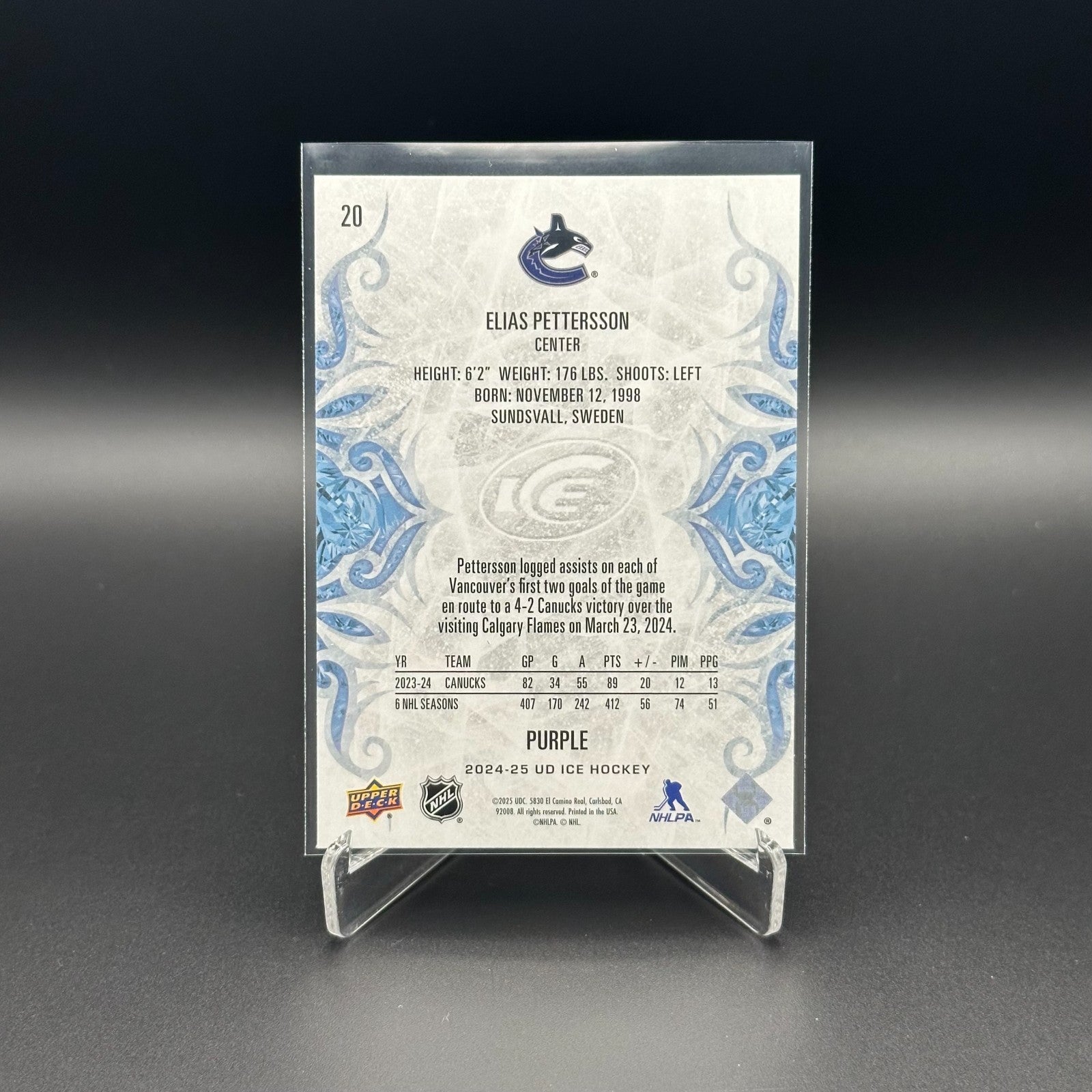 2024-25 UD Ice ELIAS PETTERSON #20 Purple parallel - Vancouver Canucks