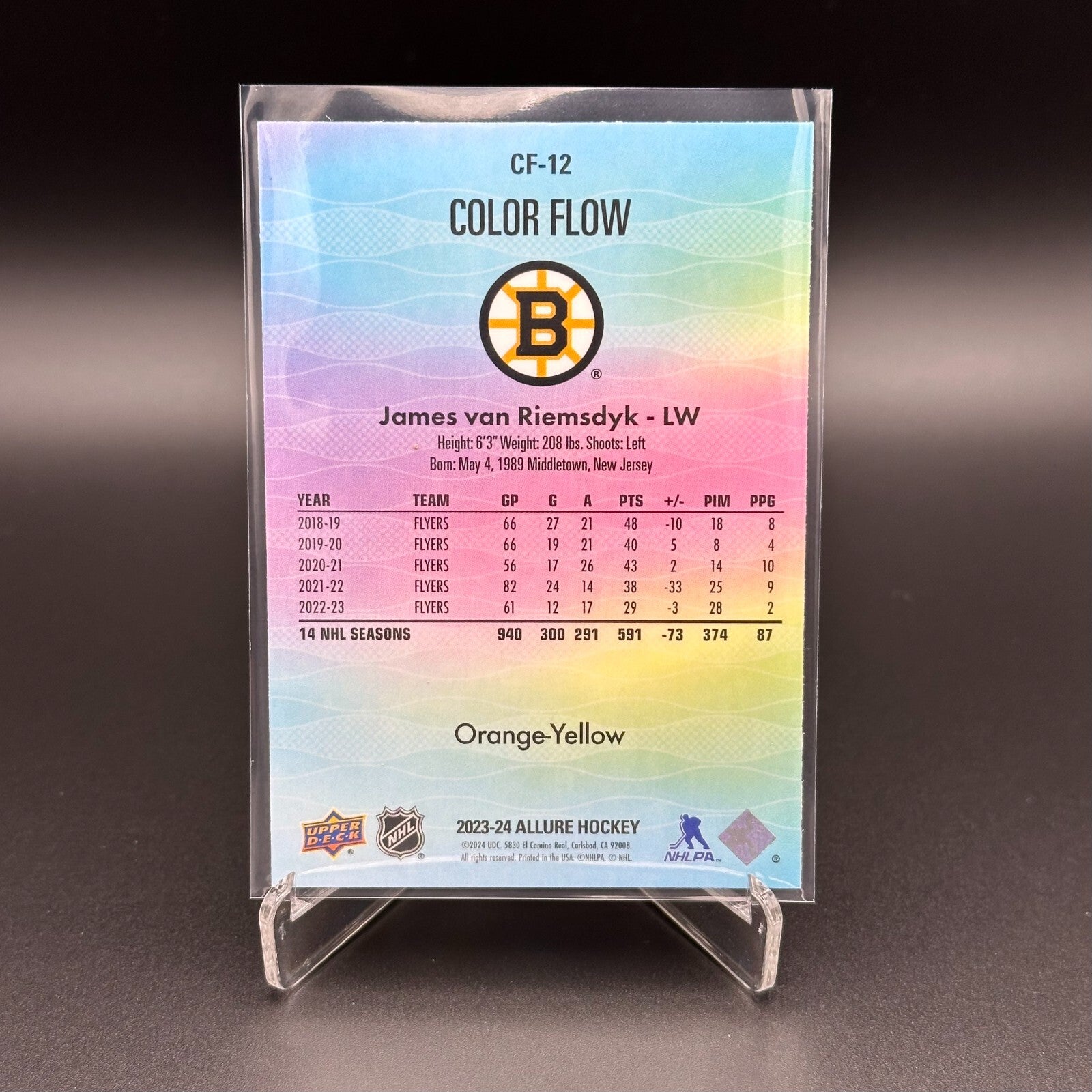2023-24 UD Allure JAMES VAN RIEMSDYK #CF-12 Color Flow Orange-Yellow