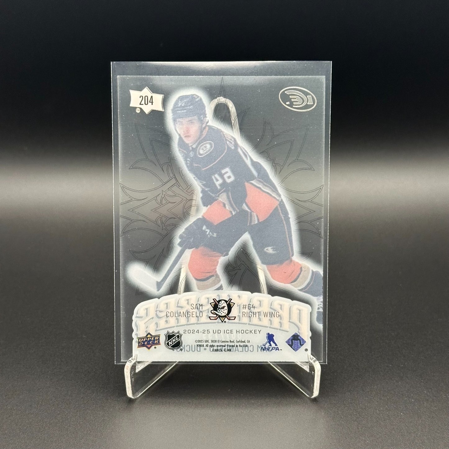 2024-25 UD Ice SAM COLANGELO #204 Premieres Rookie RC /799 - Anaheim Ducks
