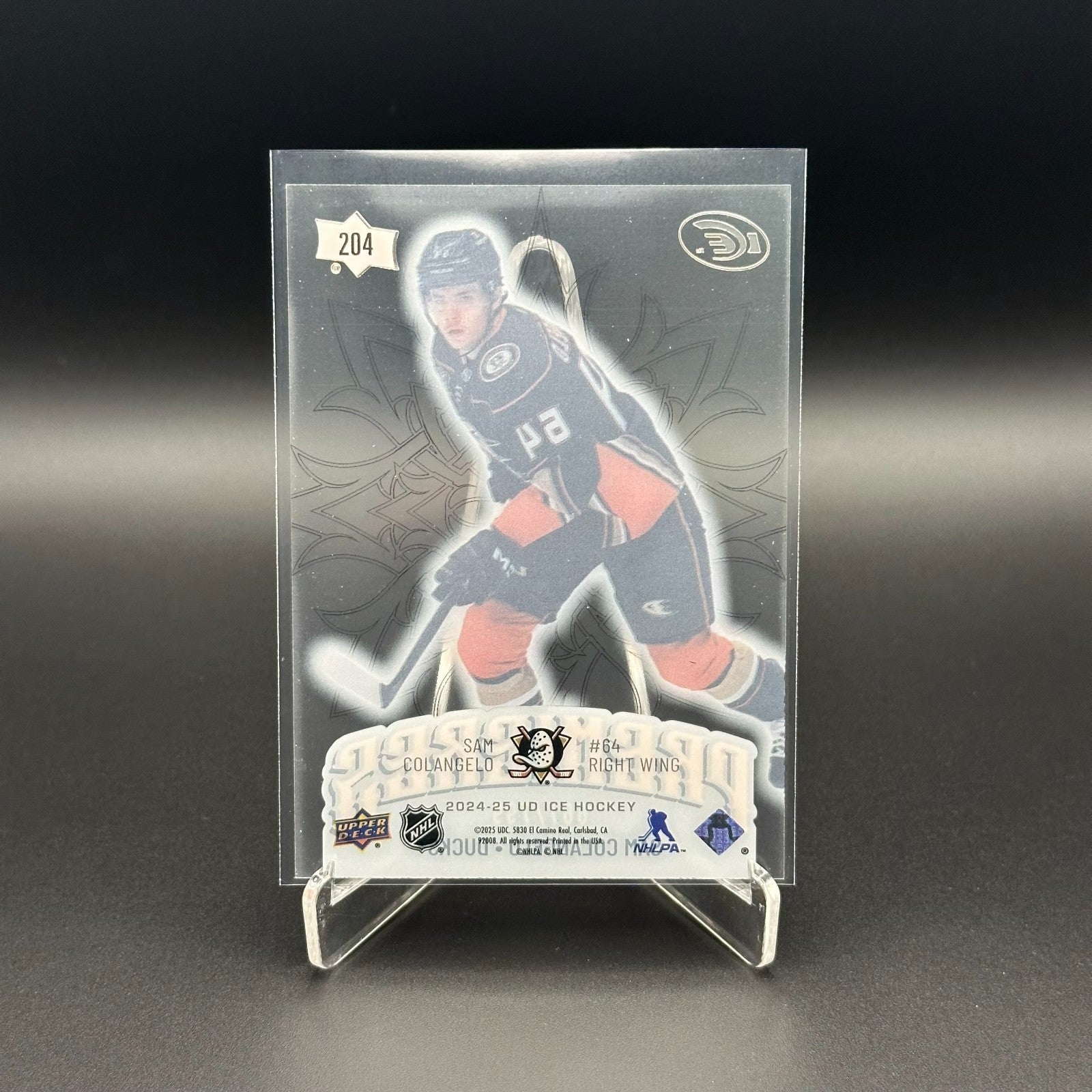 2024-25 UD Ice SAM COLANGELO #204 Premieres Rookie RC /799 - Anaheim Ducks