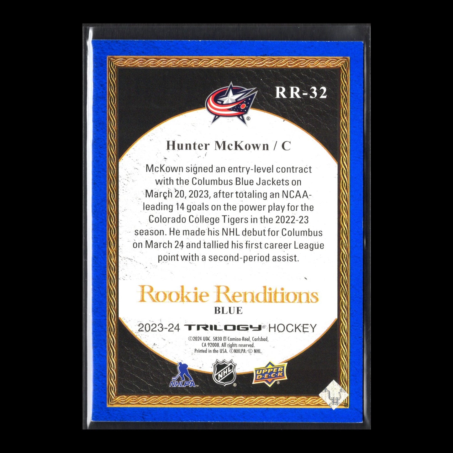2023-24 UD Trilogy HUNTER McKOWN #RR-32 Rookie Renditions Blue /499