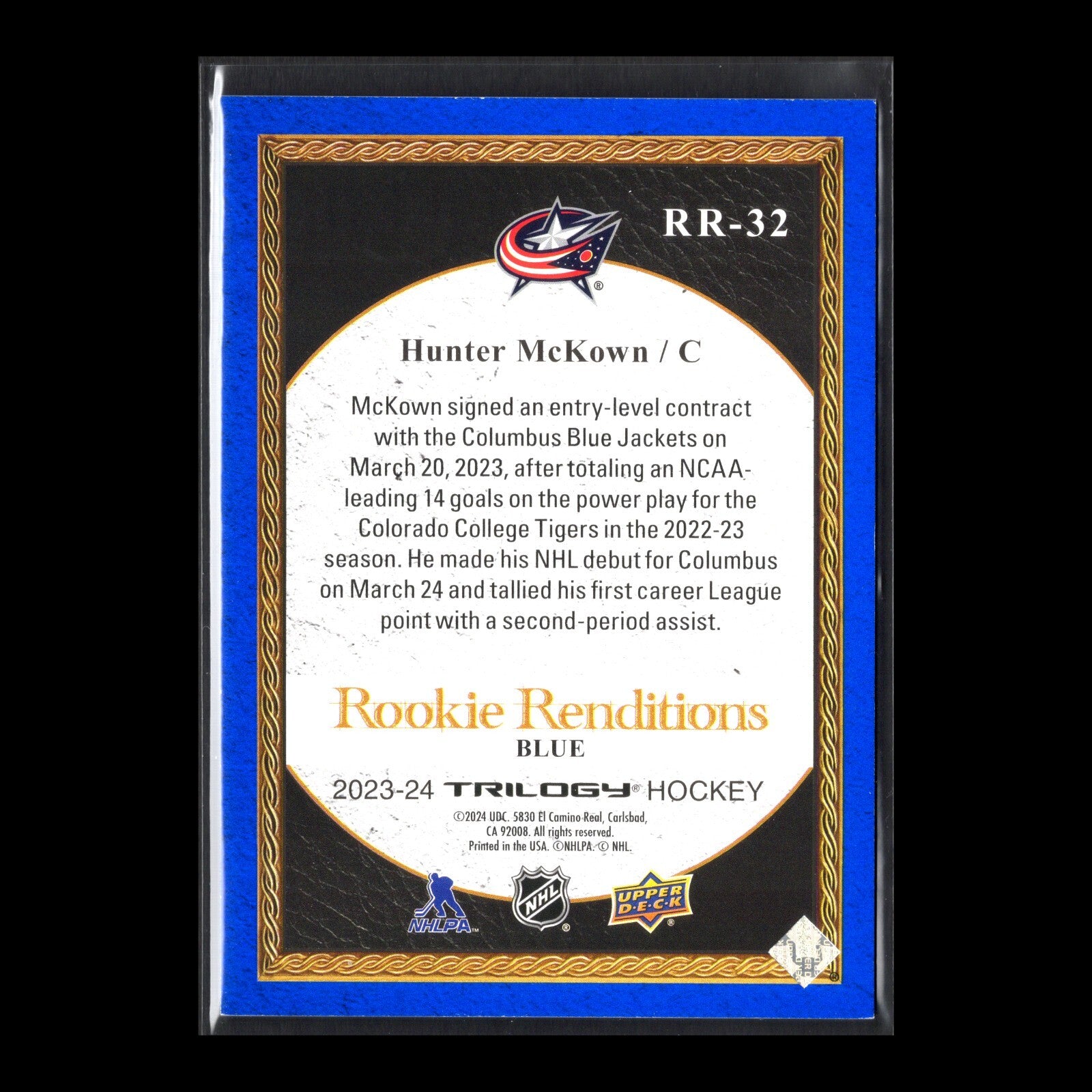 2023-24 UD Trilogy HUNTER McKOWN #RR-32 Rookie Renditions Blue /499