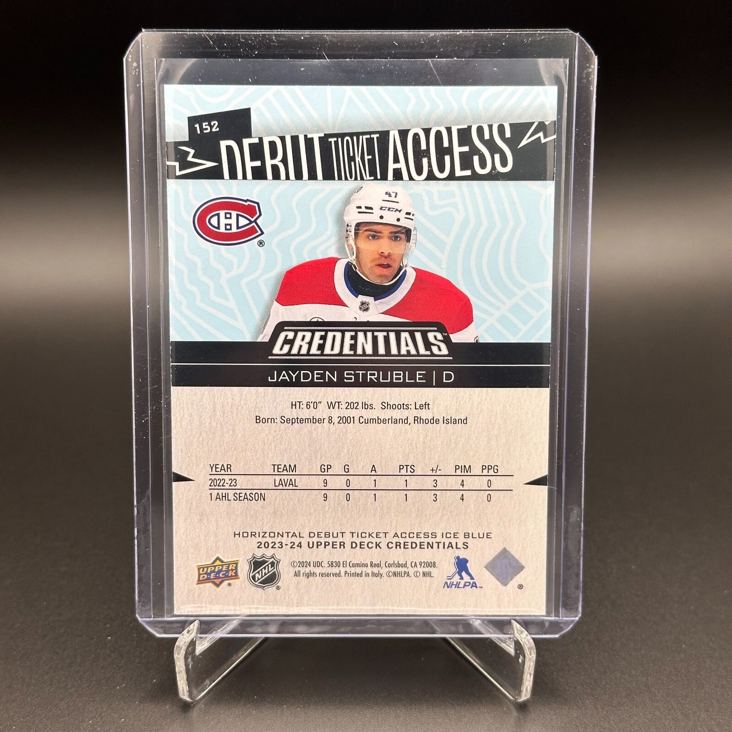 2023-24 UD Credentials JAYDEN STRUBLE #152 Debut Ticket Access RC /799