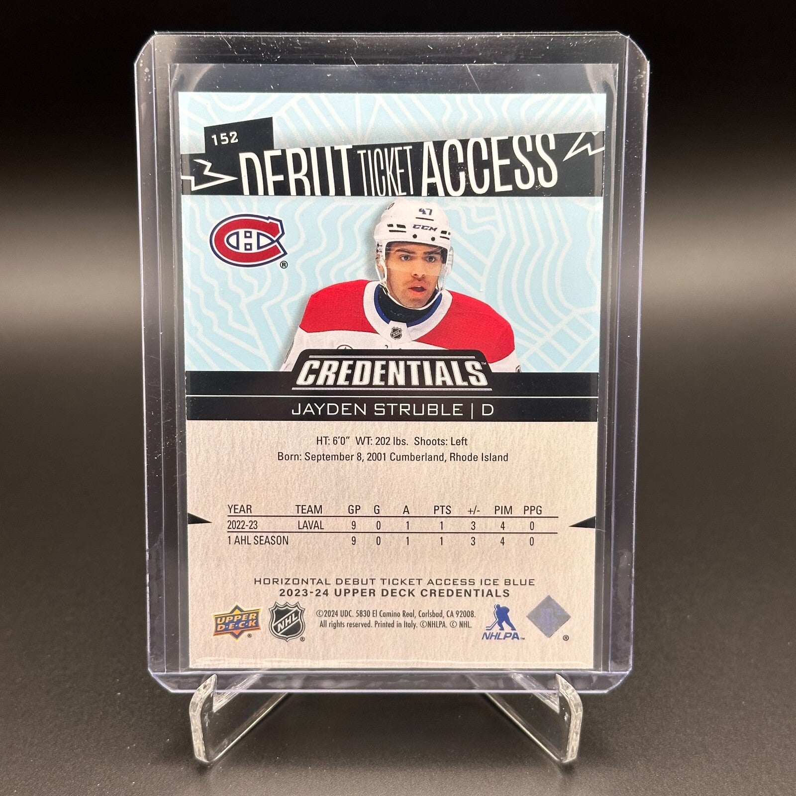 2023-24 UD Credentials JAYDEN STRUBLE #152 Debut Ticket Access RC /799