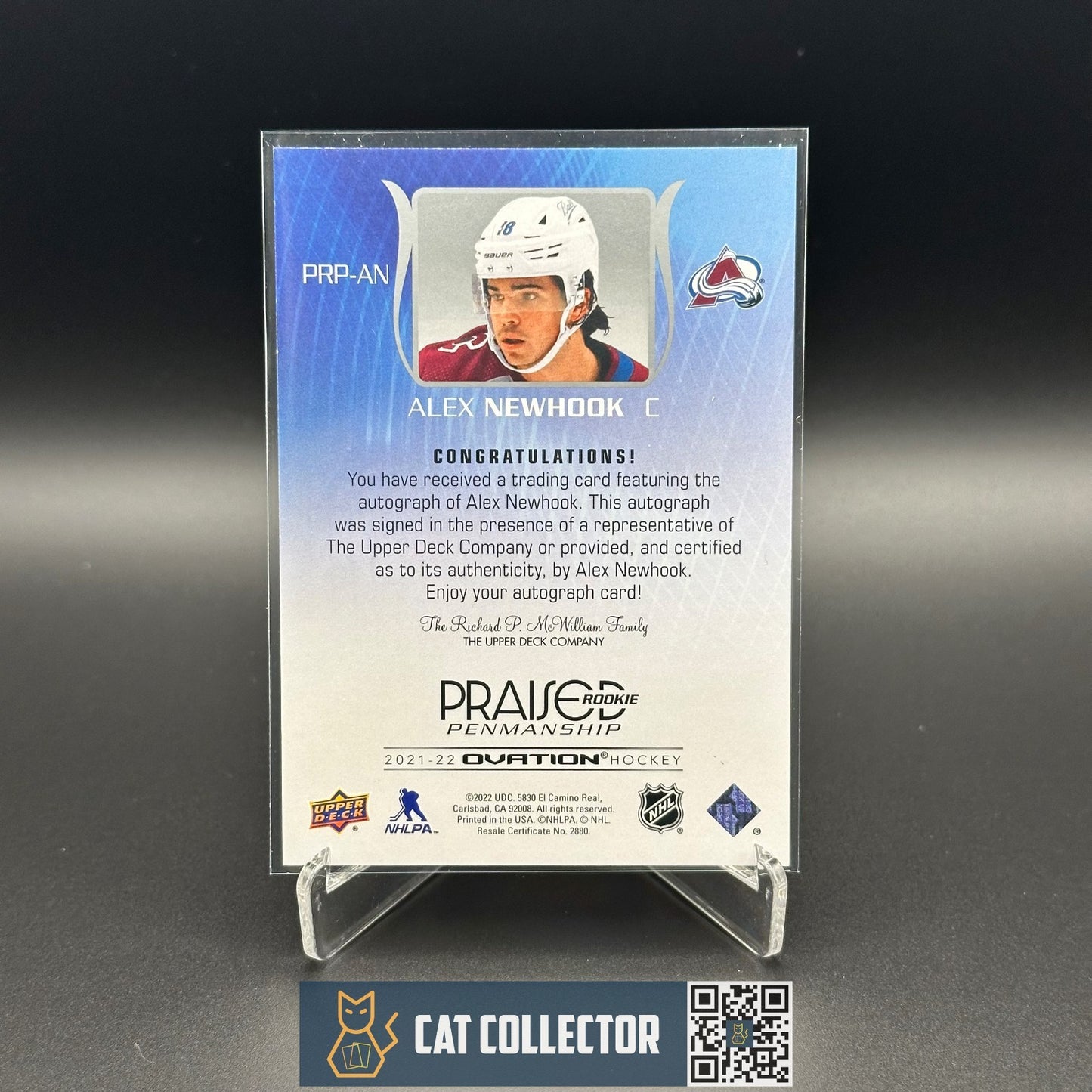 2021-22 UD Ovation ALEX NEWHOOK #PRP-AN Praised Rookie Penmenship RC Auto