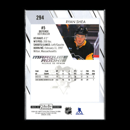 2023-24 OPC Platinum RYAN SHEA #294 Marquee rookie RC - Pittsburgh Penguins