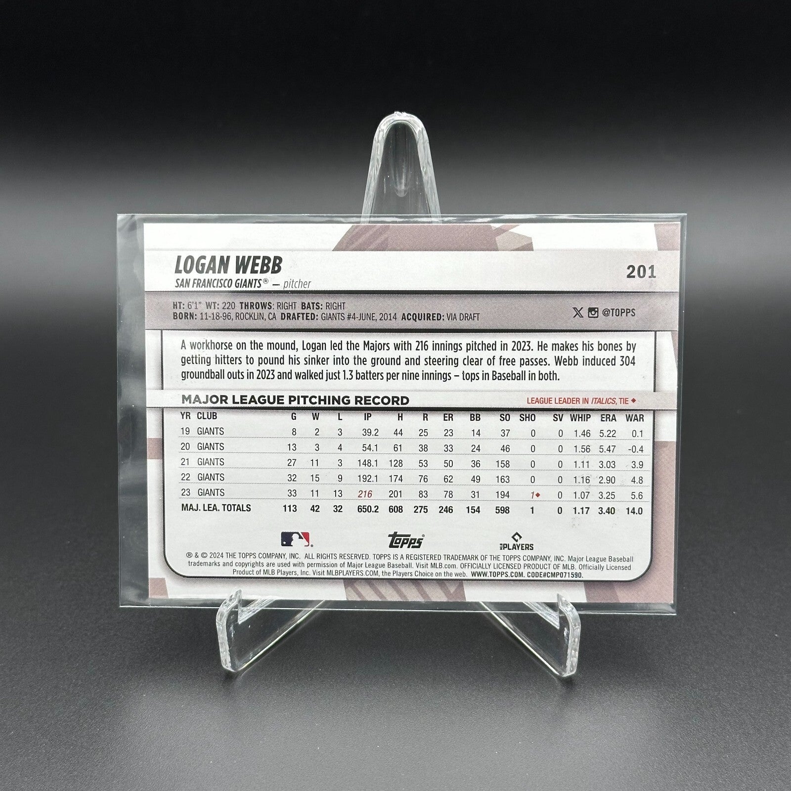 2024 Topps Big League LOGAN WEBB #201 Rainbow foil - San Francisco Giants