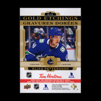 2022-23 UD Tim Hortons ELIAS PETTERSSON #G-11 Gold Etchings - Vancouver Canucks