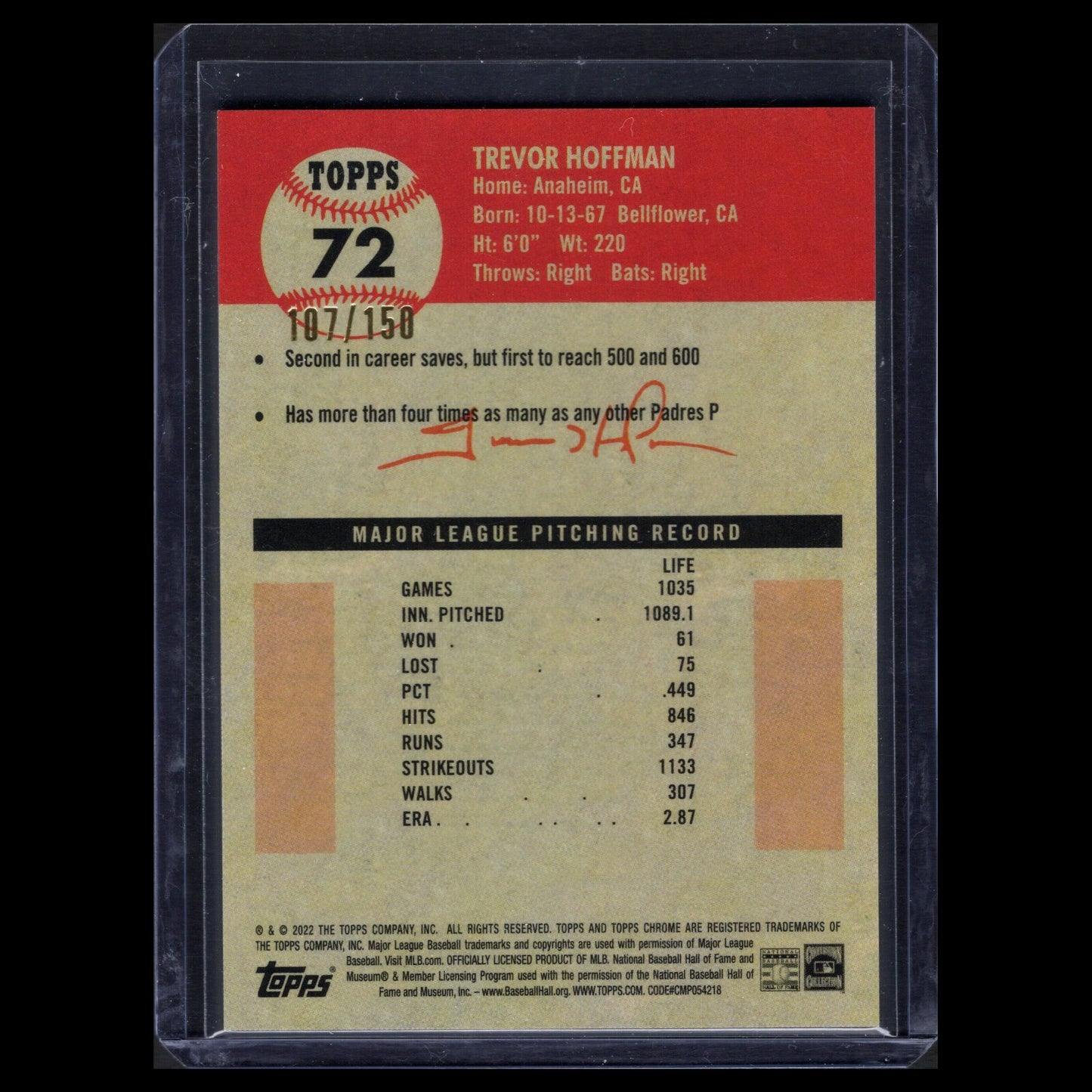 2022 Topps Chrome Platinum Anniversary TREVOR HOFFMAN #72 Speckle Refractor /150