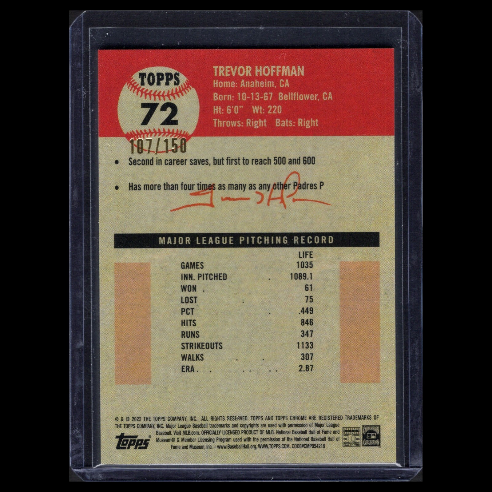 2022 Topps Chrome Platinum Anniversary TREVOR HOFFMAN #72 Speckle Refractor /150