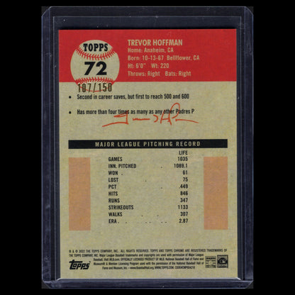 2022 Topps Chrome Platinum Anniversary TREVOR HOFFMAN #72 Speckle Refractor /150
