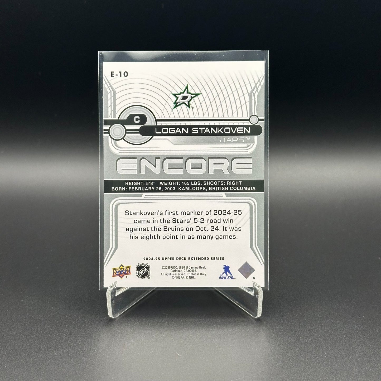 2024-25 UD Extended series LOGAN STANKOVEN #E-10 Encore Rookie RC - Dallas Stars