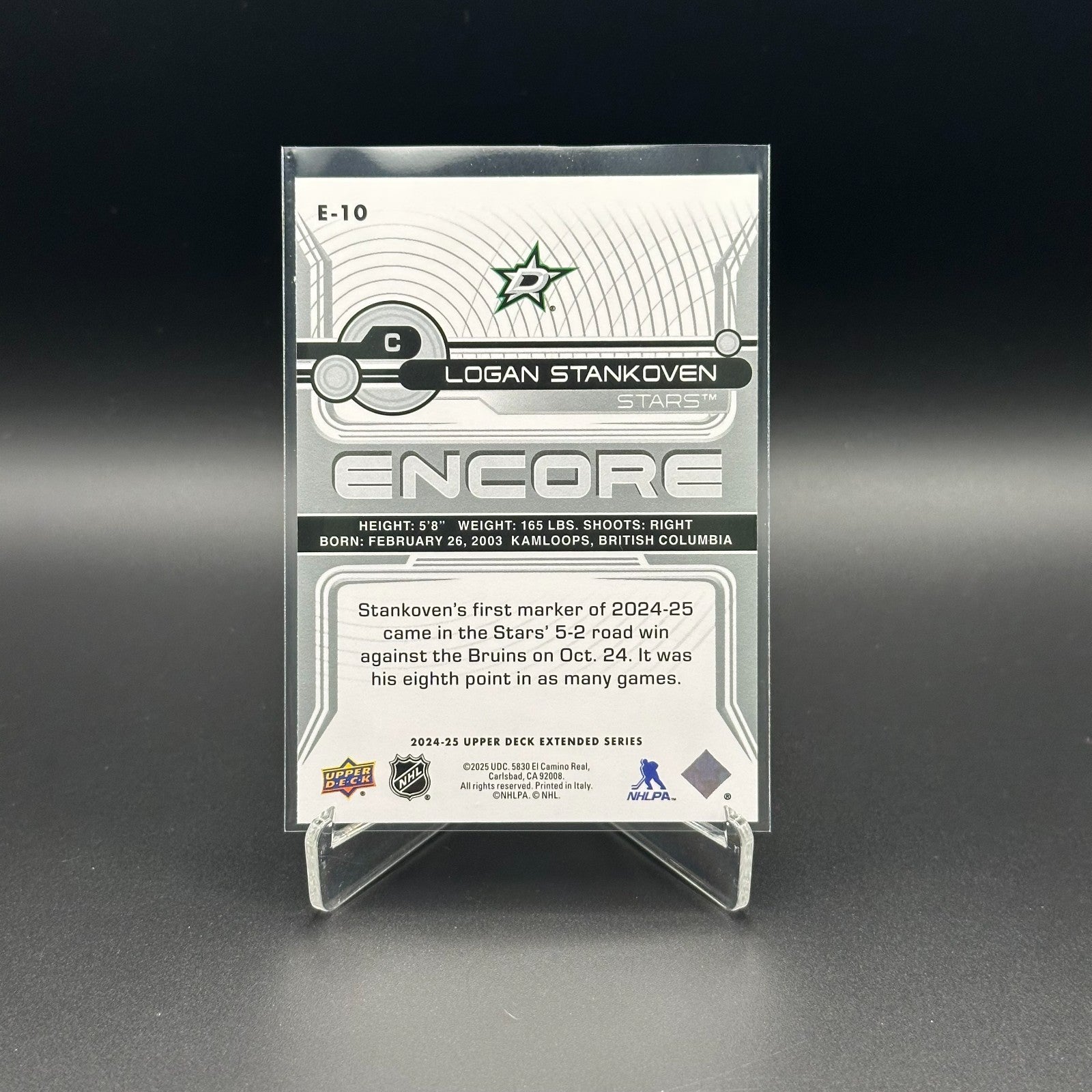 2024-25 UD Extended series LOGAN STANKOVEN #E-10 Encore Rookie RC - Dallas Stars