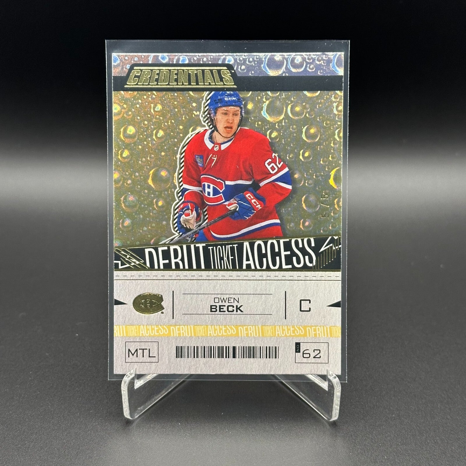 2023-24 UD Credentials OWEN BECK #186 Debut Ticket Access Gold 5/5 RC