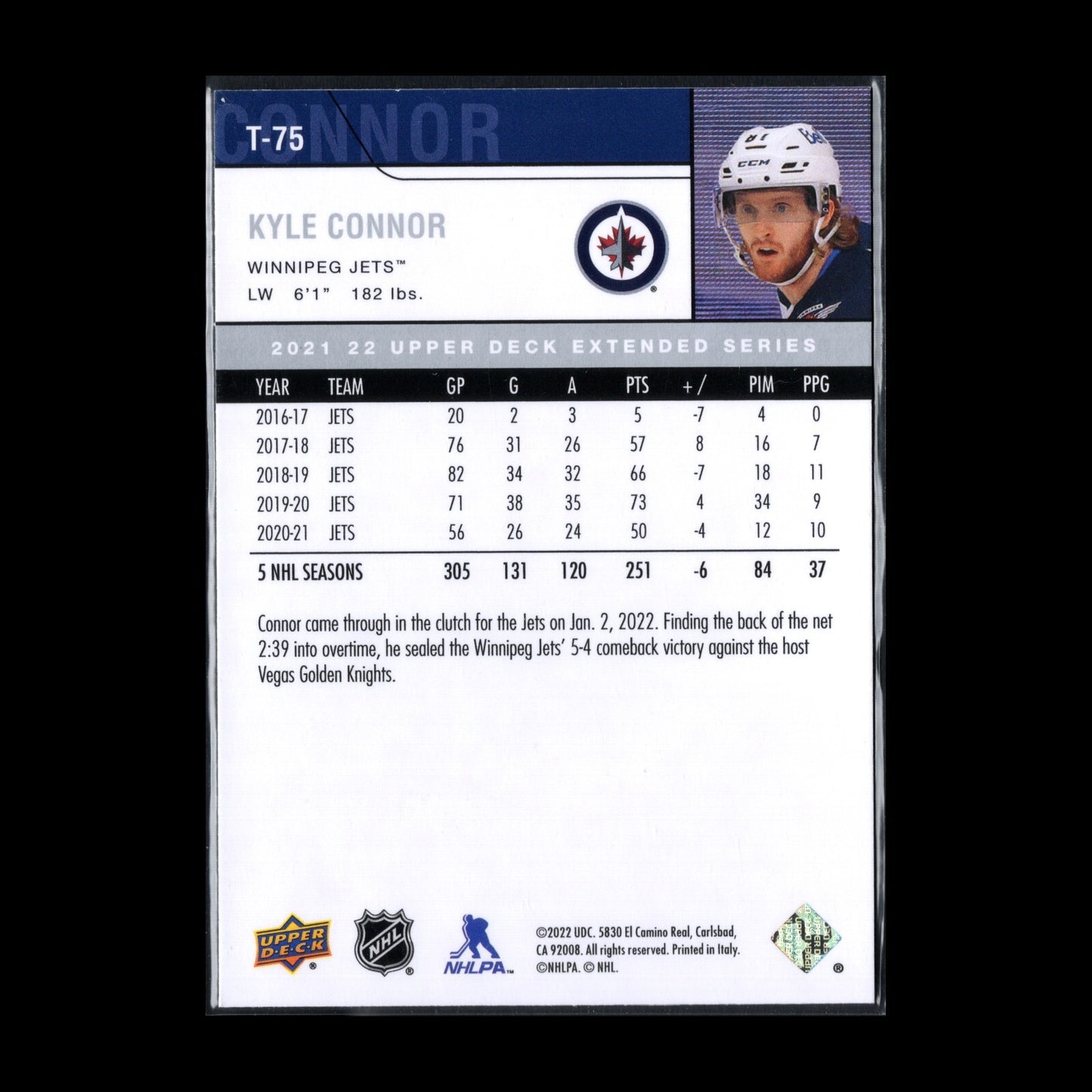 2021-22 UD Extended series KYLE CONNOR #T-75 Retro - Winnipeg Jets