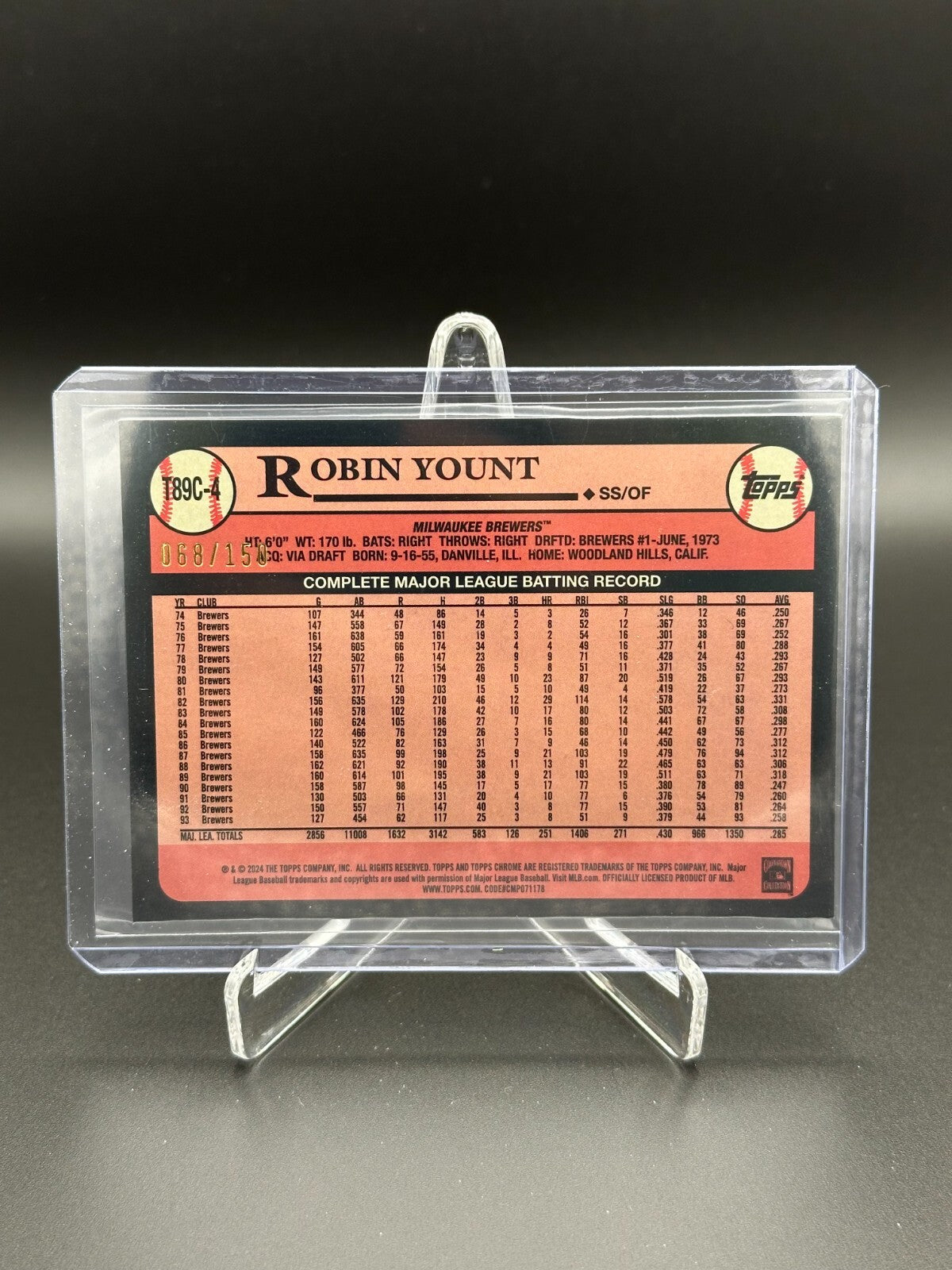 2024 Topps Chrome Series 1 ROBIN YOUNT #T89C-4 Blue Refractor 68/150