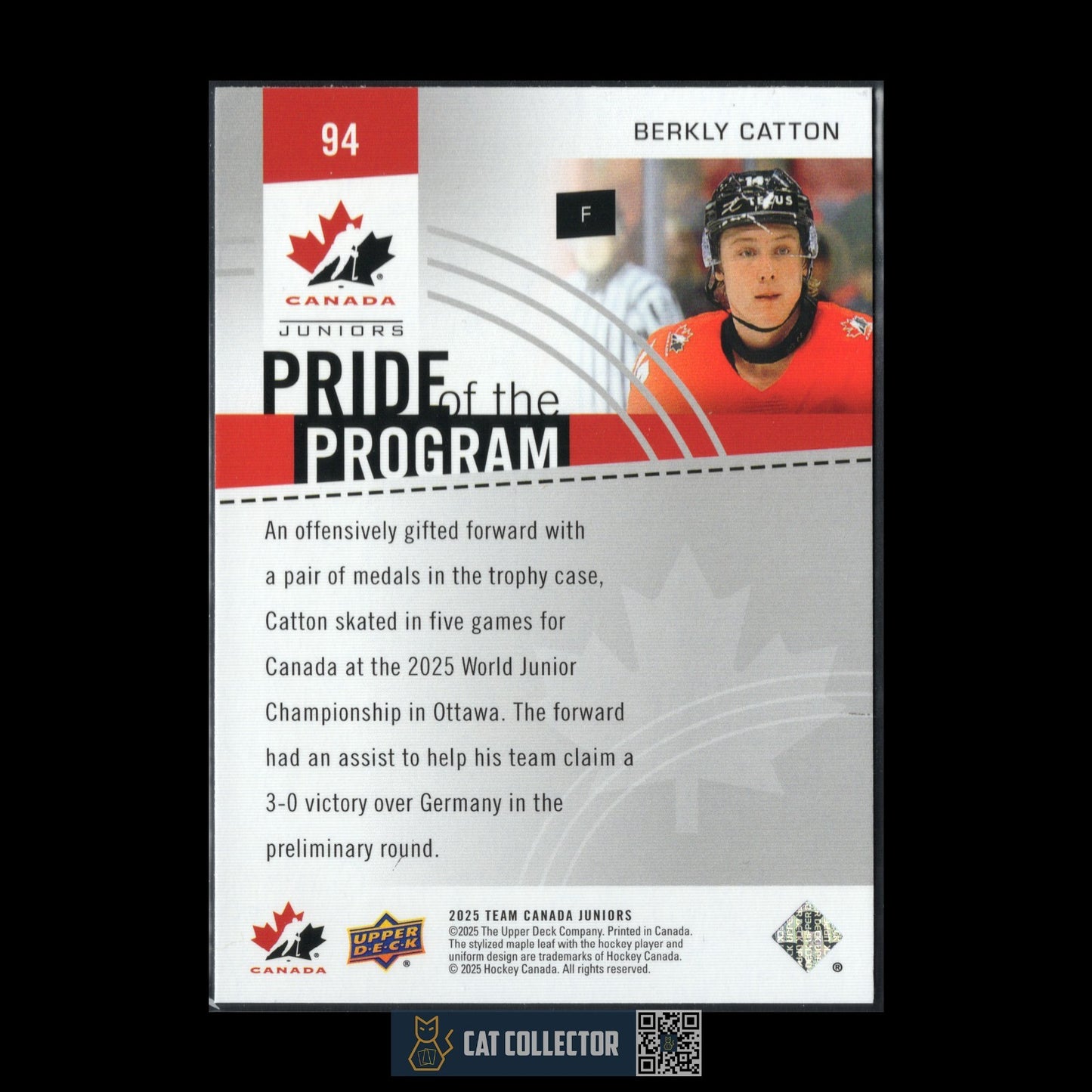 2025 Upper Deck Team Canada BERKLY CATTON #94 Pride of the program