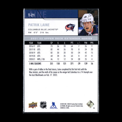 2021-22 UD Extended series PATRIK LAINE #T-21 Retro - Columbus Blue Jackets