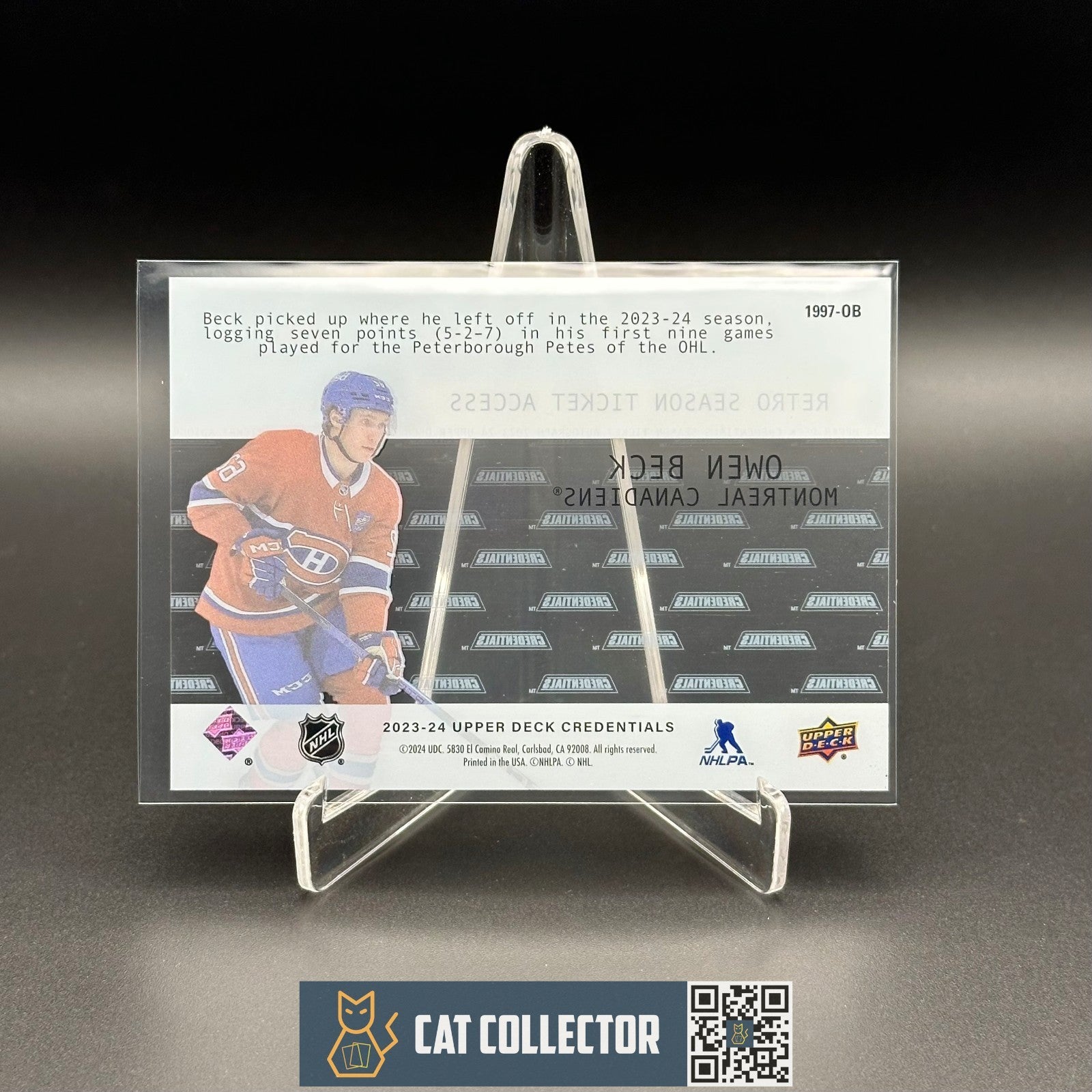 2023-24 UD Credentials OWEN BECK #1997-OB 1997 Season Ticket Acetate RC