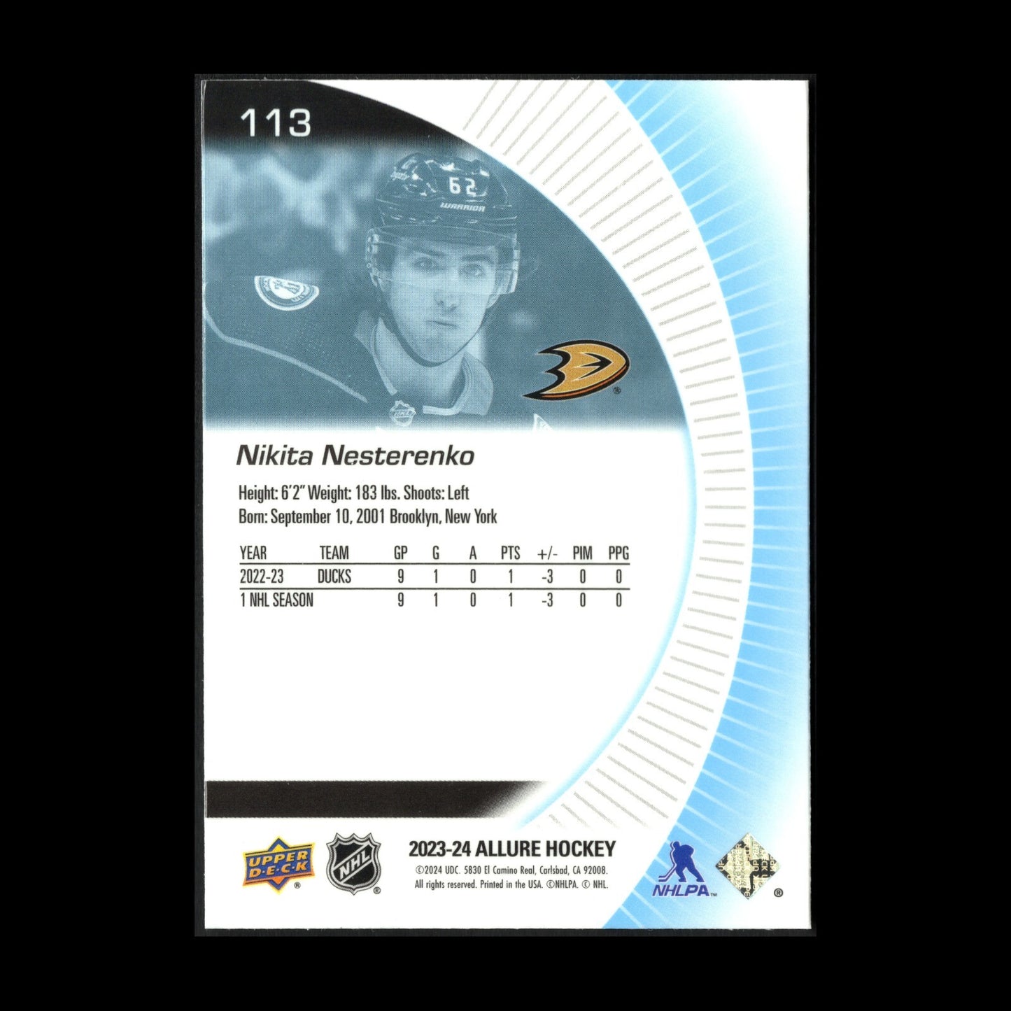 2023-24 UD Allure NIKITA NESTERENKO #113 RC Rookie - Anaheim Ducks