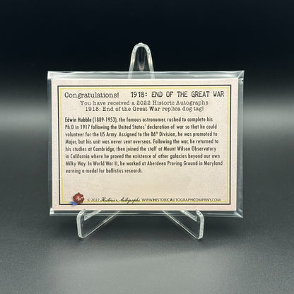 2022 HA 1918: End of the Great War EDWIN HUBBLE # Replica dog tag Limited to 49