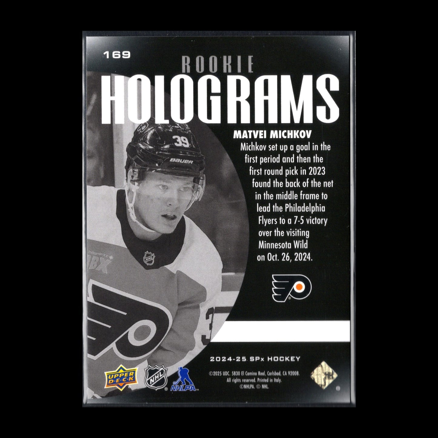 2024-25 UD SPx MATVEI MICHKOV #169 Holograms Rookie RC SSP - Philadelphia Flyers