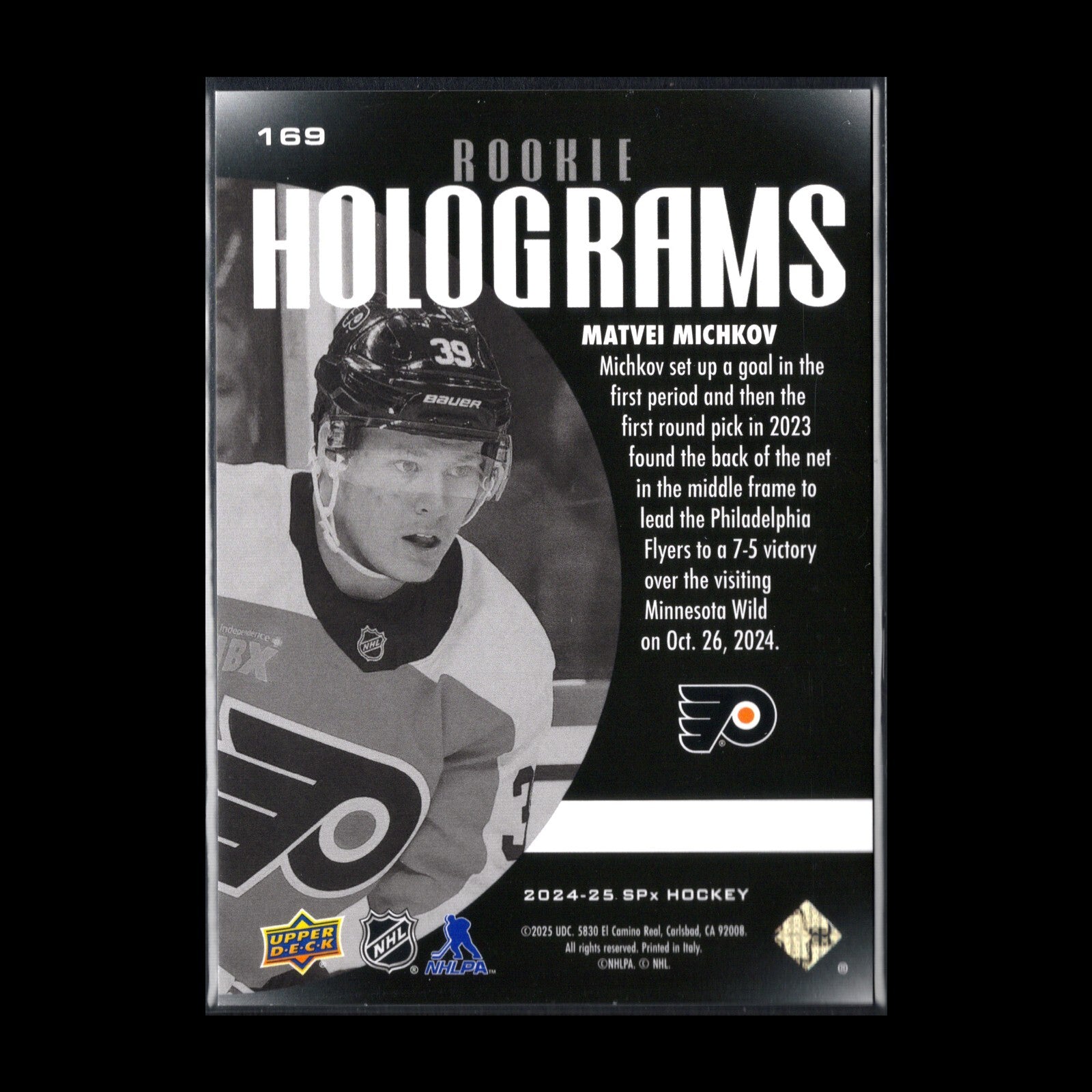 2024-25 UD SPx MATVEI MICHKOV #169 Holograms Rookie RC SSP - Philadelphia Flyers