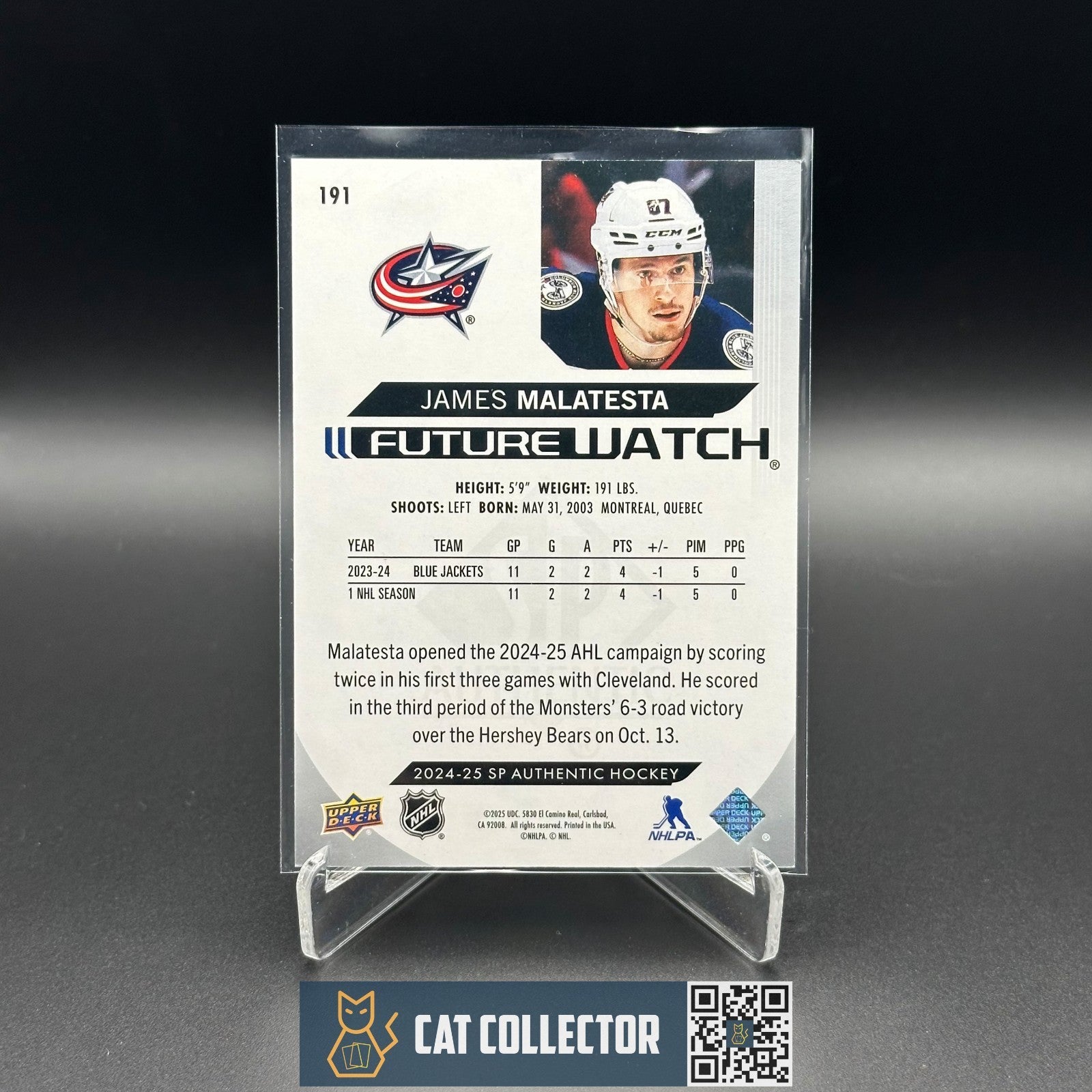 2024-25 UD SP Authentic JAMES MALATESTA #191 Future Watch Rookie RC