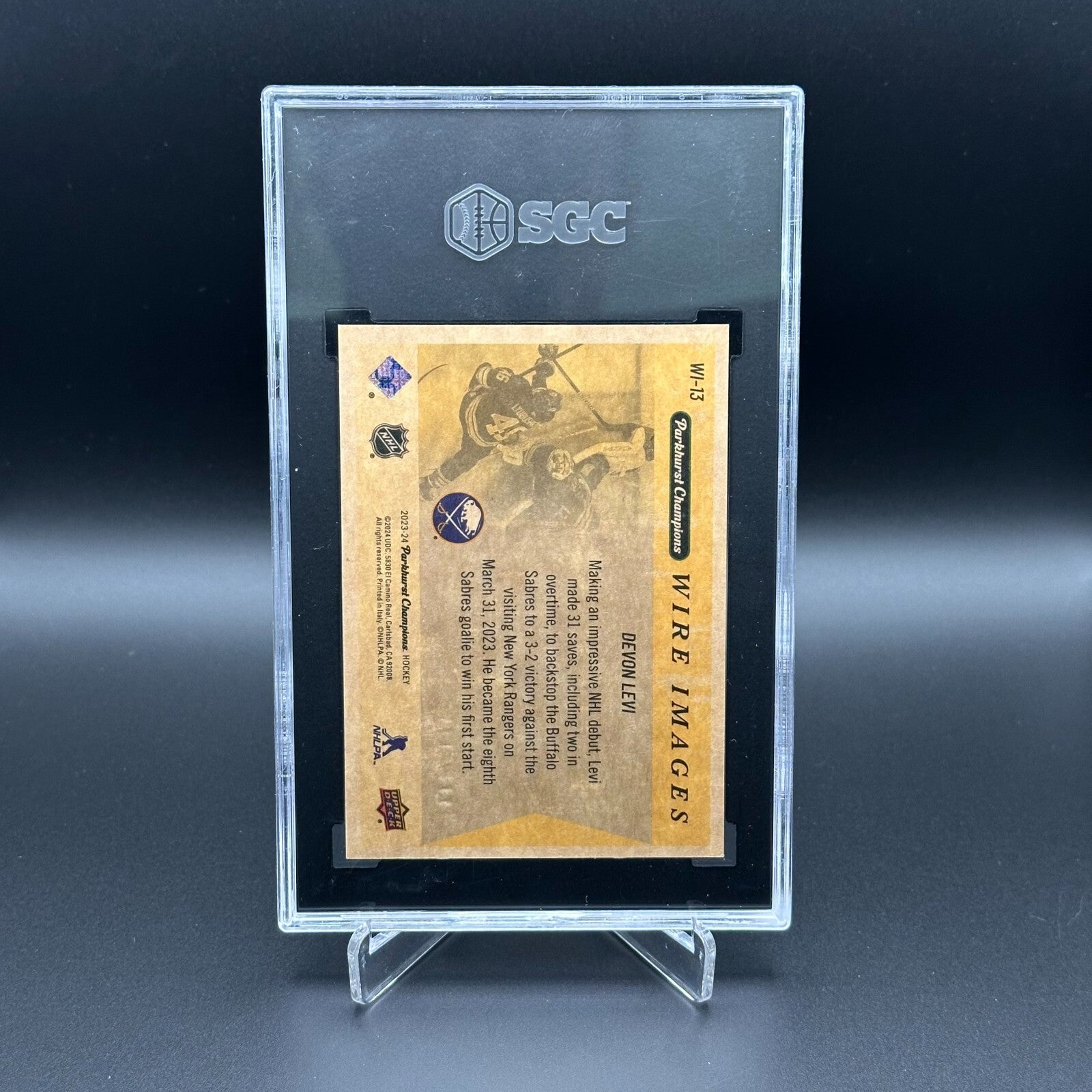 2023-24 UD Parkhurst DEVON LEVI #WI-13 Wire Image Gold RC /349 SGC 10