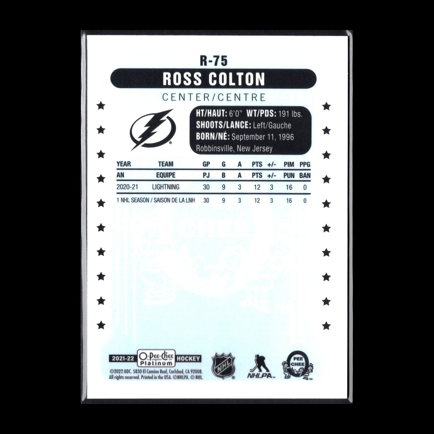 2021-22 O-Pee-Chee Platinum ROSS COLTON #R-75 Retro RC - Tampa Bay Lightning