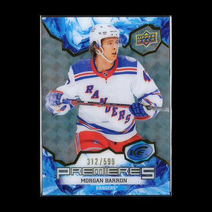 2021-22 UD Ice MORGAN BARRON #189 Ice Premieres Blue Rookie 312/599 - NY Rangers