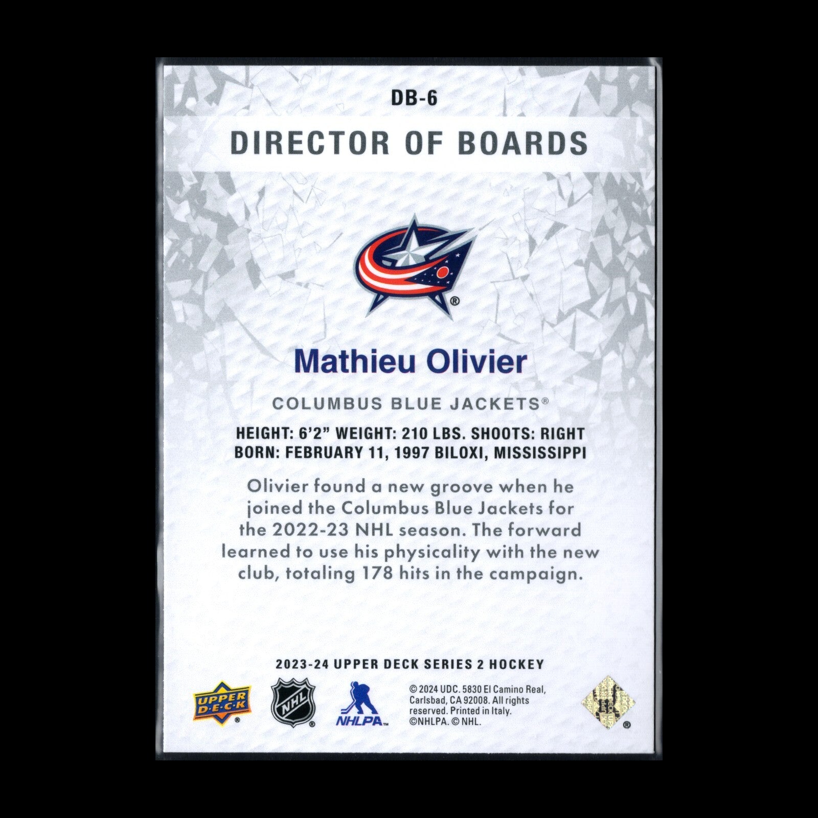 2023-24 UD Series 2 MATHIEU OLIVIER #DB-6 Director of boards
