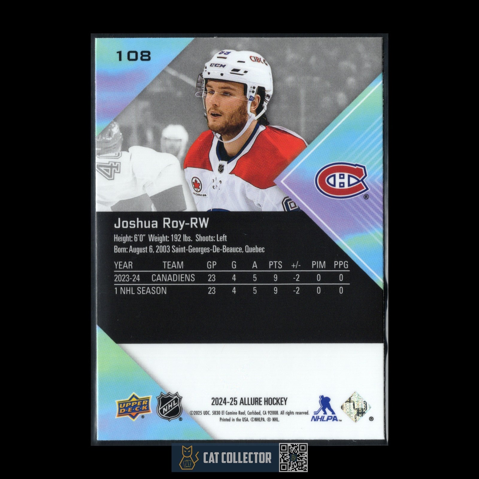 2024-25 UD Allure JOSHUA ROY #108 Rookie RC - Montreal Canadiens